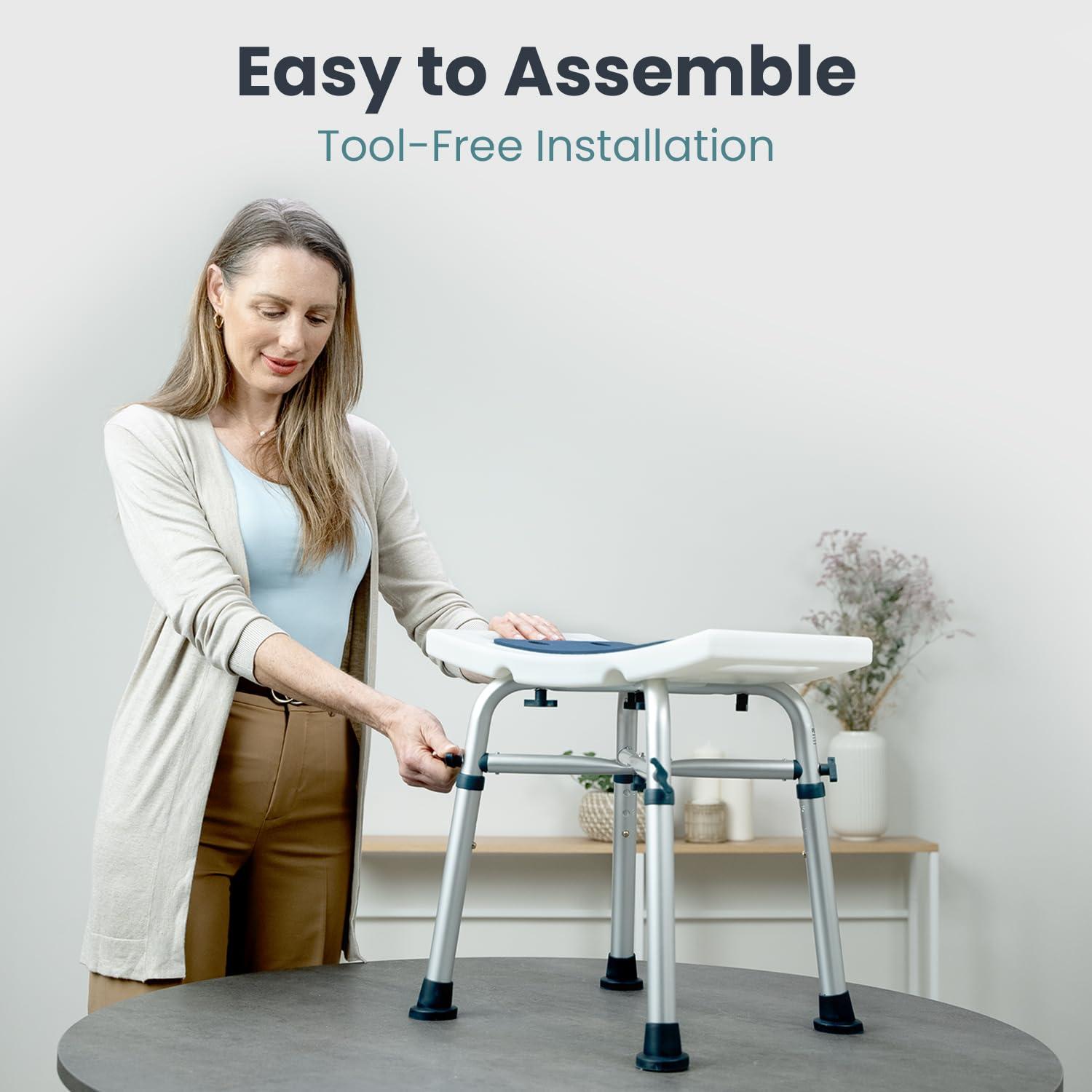 PELEGON Shower Stool - Shower Chair for Inside Shower (350 lb) - Adjustable Height Shower Stool - Shower Seats for Adults, Bath Stools for Shower, Shower Chair, Shower Stools for Adults Sitting - Dark Blue