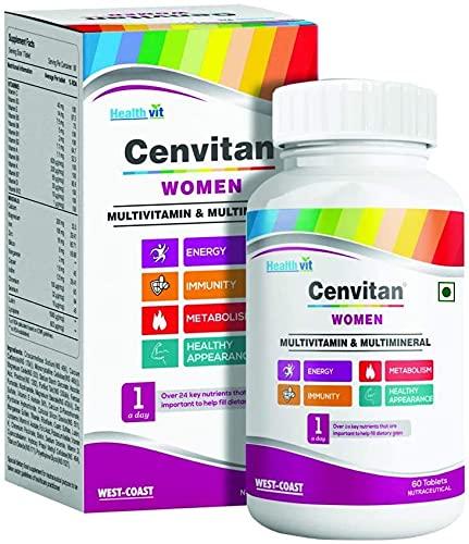 A.K. A.K. Healthvit Cenvitan Women Multivitamin & Multimineral with 24 Nutrients (Vitamins and Minerals) | Anti-Oxidants, Energy, Metabolism, Immunity, Beauty and Healthy Appearance - 60 Tablets