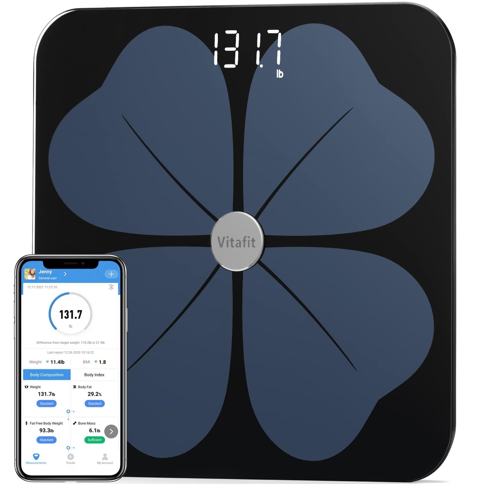 Vitafit Vitafit Smart Body Fat Weight Scale for Body Composition Monitors, Weighing Professional Since 2001, Digital Wireless Bathroom Scale for BMI Fat Water Muscle with App,400lb, Black