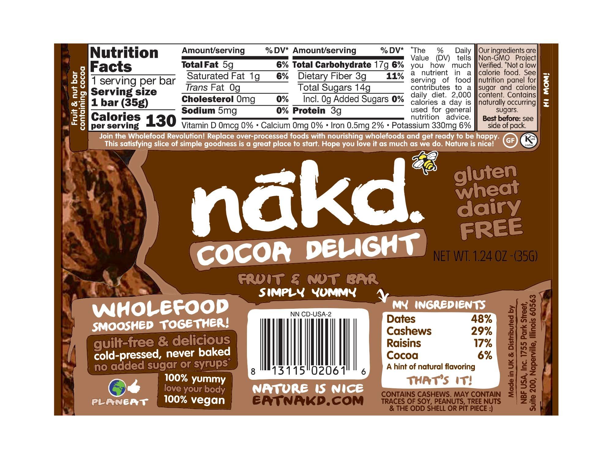 Nakd Nakd Bars, Cocoa Delight Raw Fruit and Nuts, Gluten Free, Vegan 18 Count