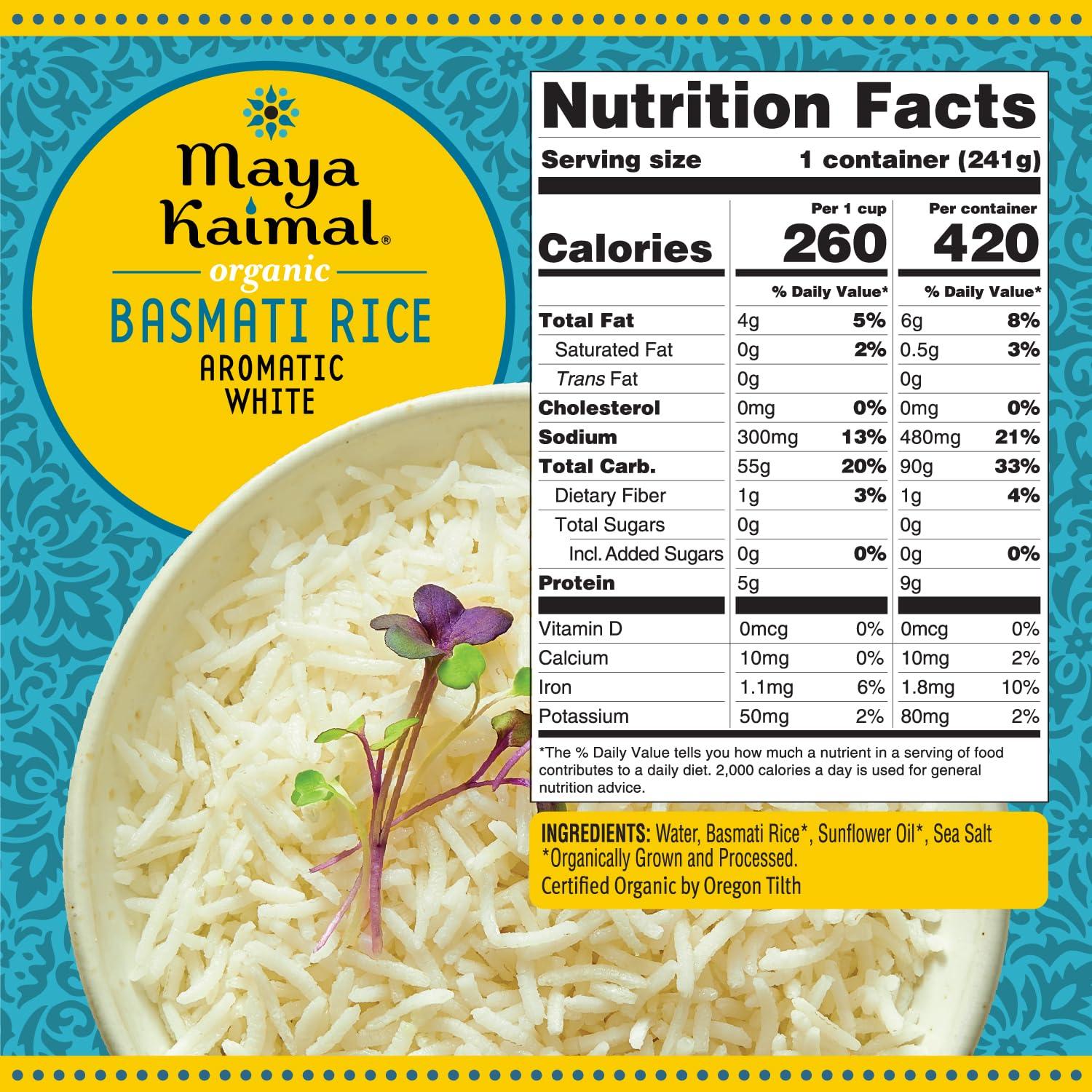 Maya Kaimal Maya Kaimal Organic Basmati Rice Aromatic White, Ready to Eat, Fully Cooked, Vegan, Certified Organic, Non GMO, Gluten Free, 8.5 Ounce (Pack of 6)