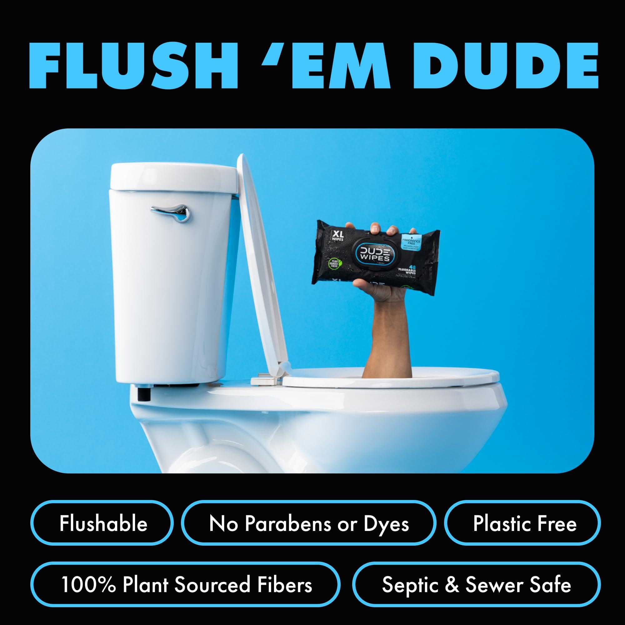 Dude DUDE Wipes - Flushable Wipes - 5 Pack, 240 Wipes - Unscented Extra-Large Adult Wet Wipes - Vitamin-E & Aloe - Septic and Sewer Safe