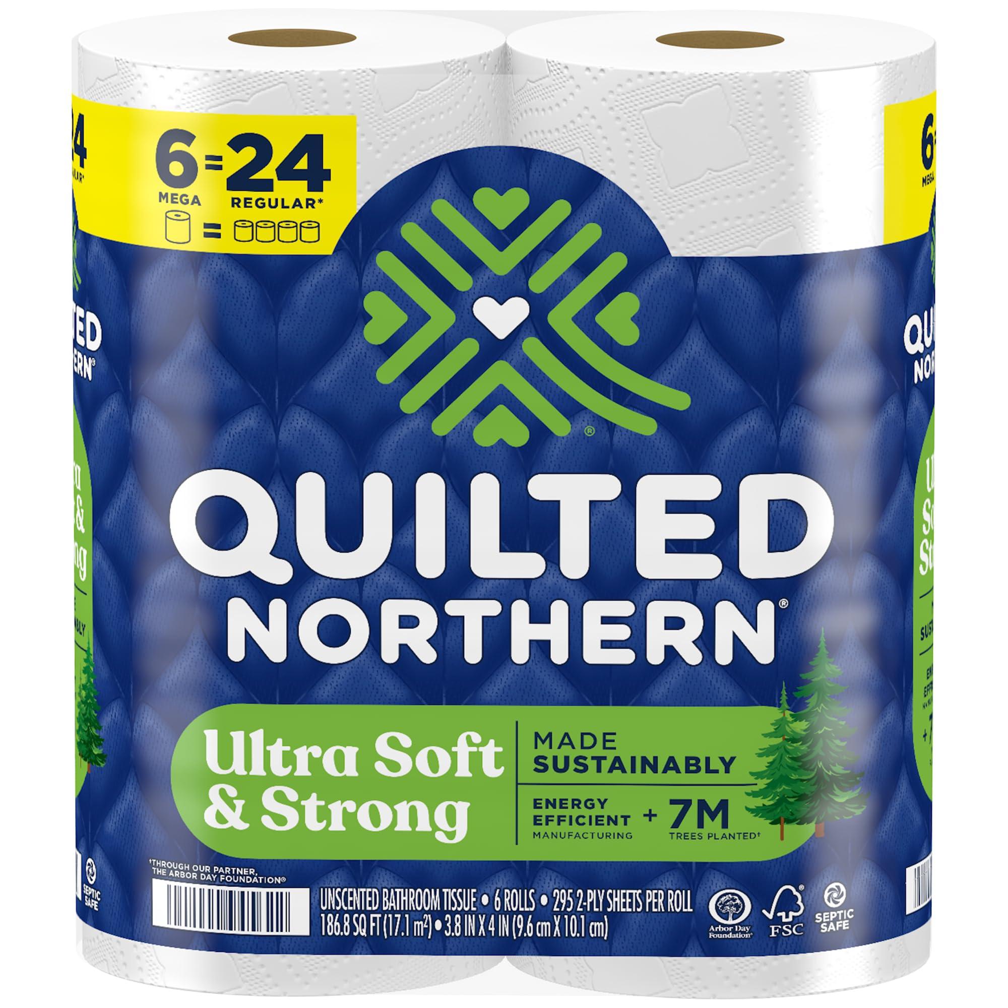 Quilted Northern Quilted Northern Ultra Soft & Strong Toilet Paper, 6 Mega Rolls = 24 Regular Rolls, 5X Stronger*, Premium Soft Toilet Tissue with Recyclable Paper Packaging
