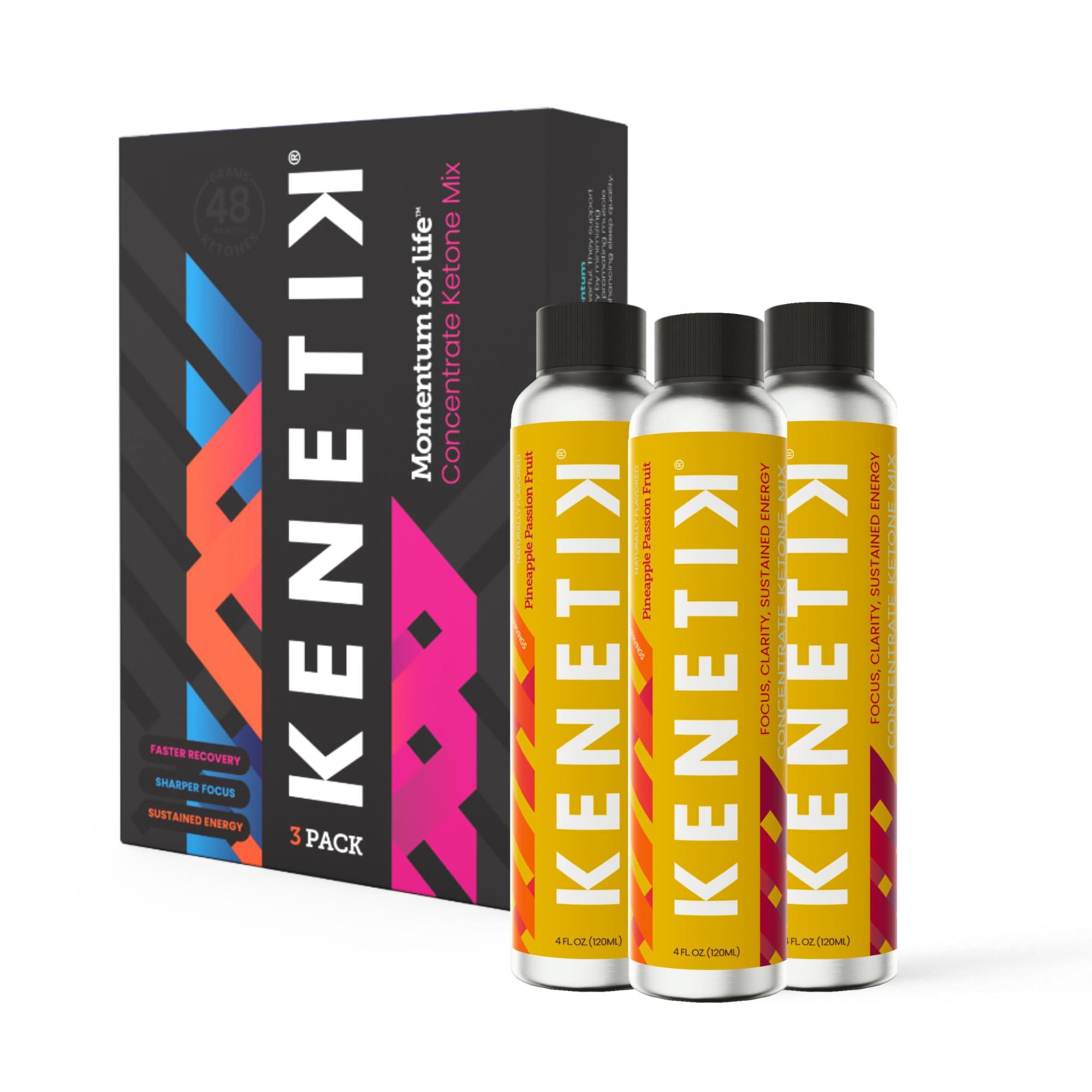 Kenetik Kenetik Ketone Drink Mix, Exogenous Ketones Blend, Keto, Caffeine & Sugar Free, Vegan Nootropics Brain Supplement for Memory and Focus, D-BHB Ketones - Pineapple Passionfruit, 3PK (12 Servings)