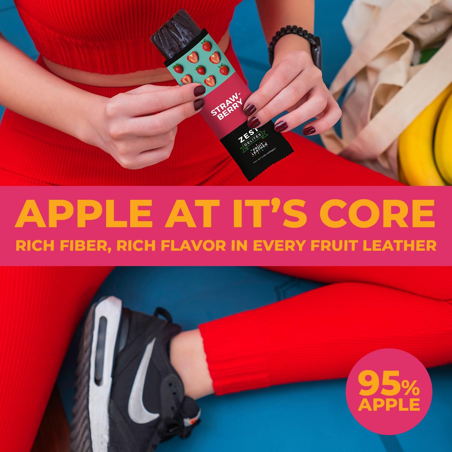 ZEST Delites Fruit Snacks by Zest Delites, Fruit Leather, Healthy Snacks for Adults, Dried Fruit Snack Bulk, Fruit Bars, Vegan Fruit Strips, Apple-Based, Strawberry, Peach, Blackberry, Plum, 0.88 oz x 36