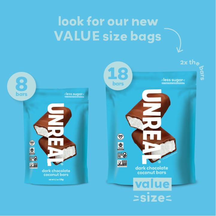 UNREAL UNREAL Dark Chocolate Coconut Bars (Value Size Bag) | Vegan, 3g Sugar, & 3 Simple Ingredients | Non-GMO, Gluten Free, & Fair Trade | 9.5oz