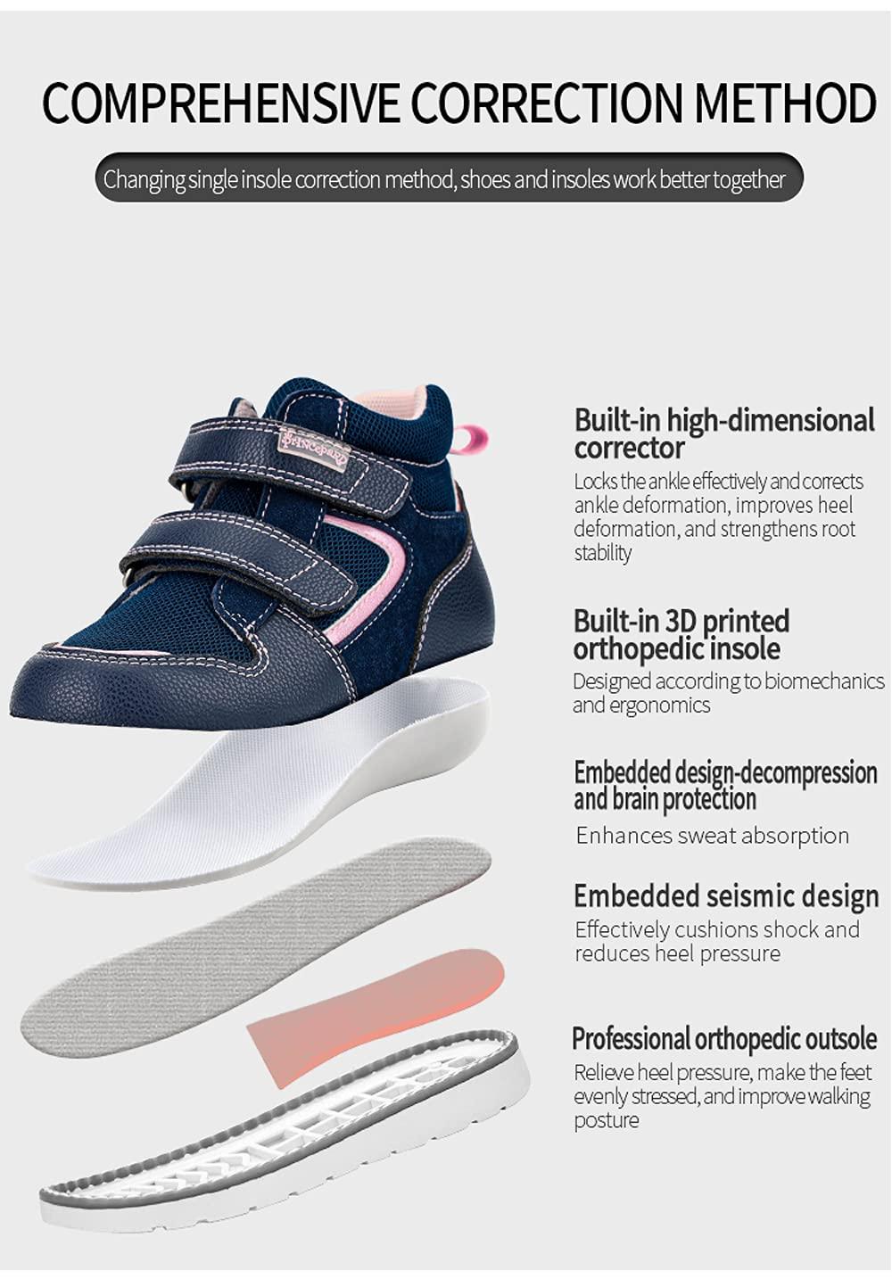 princepard Orthopedic Shoes for Toddlers and Kids, High-top Corrective Sneakers for Boys and Girls with Arch and Ankle Support, Non-Slip Soles