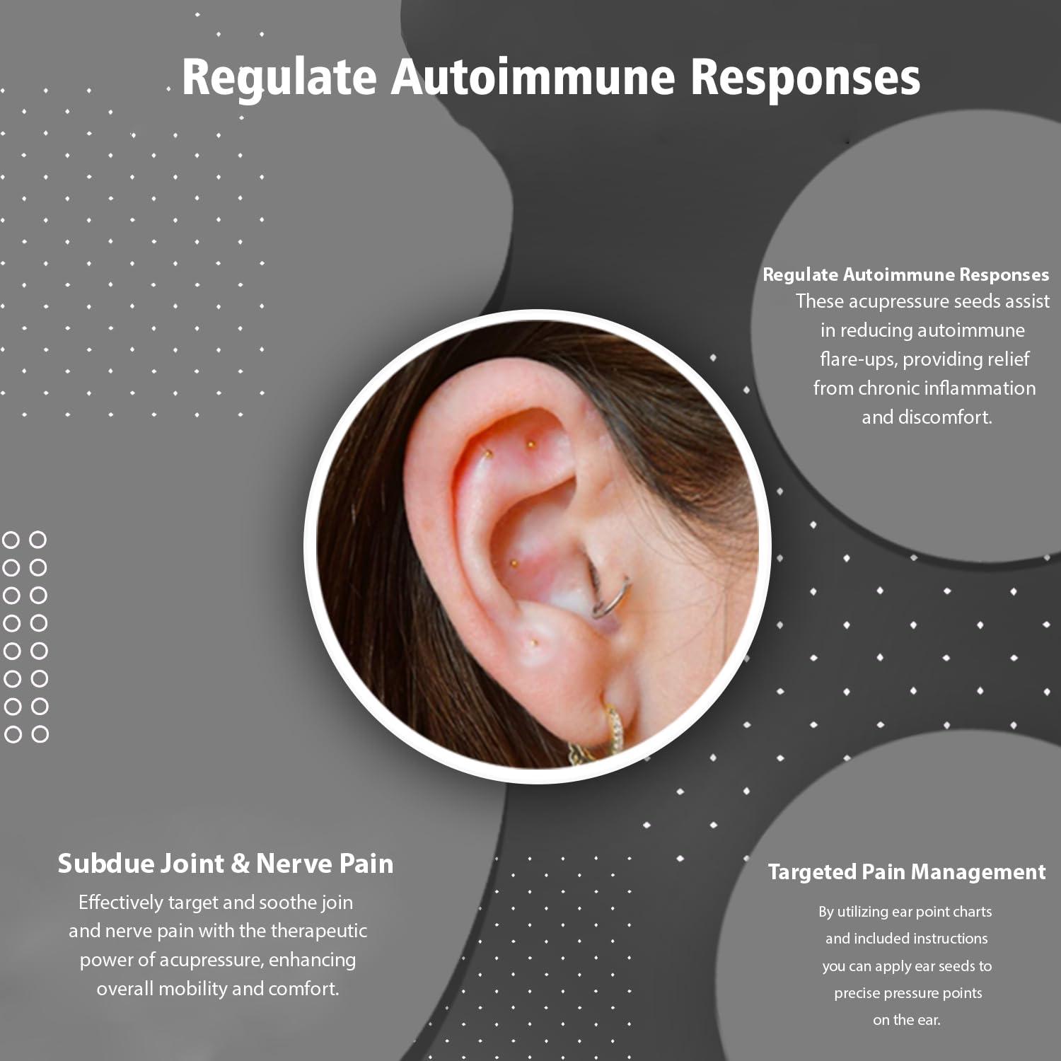 Vie Healing Vie Healing 24k Gold Acupressure Ear Seeds - Reflexology, Ear Seed Chart - Best Ear Seeding Kit - Acupressure Beads - 40+ Solutions & 24k Gold Ear Seeds Acupuncture Kit - Suitable for Adults