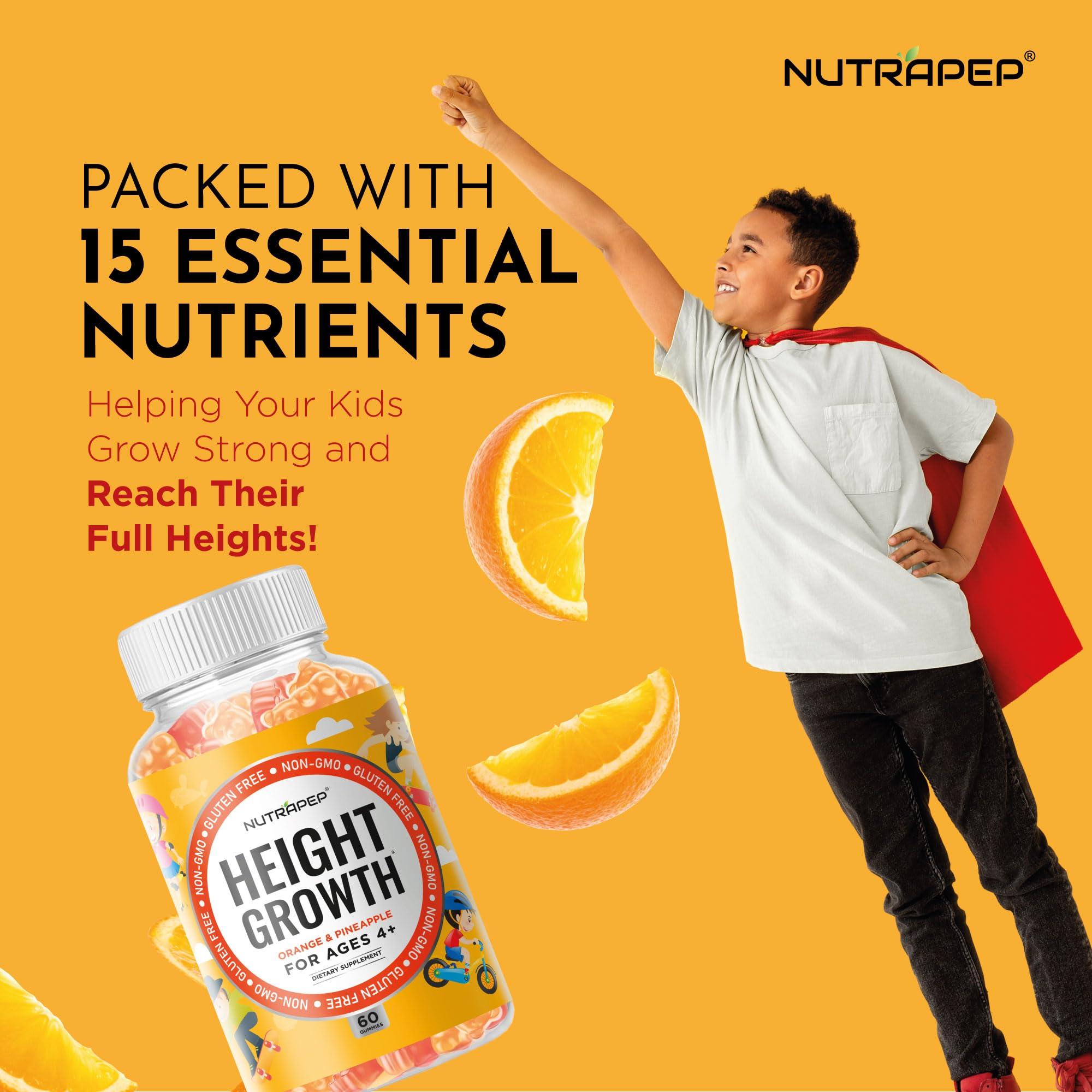 NutraPep Teens Height Growth Supplement Gummies - Kids Grow Taller Natural Height Increaser Multivitamin - with Calcium Vitamin D3 K2 Zinc L-Arginine L-Glutamine L-Ornithine for Boys Girls