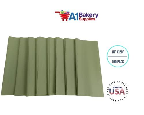 A1 Bakery Supplies Sage Green Light Olive Bulk Tissue Paper 15 Inch x 20 Inch - 100 Sheets Premium Quality Gift wrap Tissue Paper Made in USA