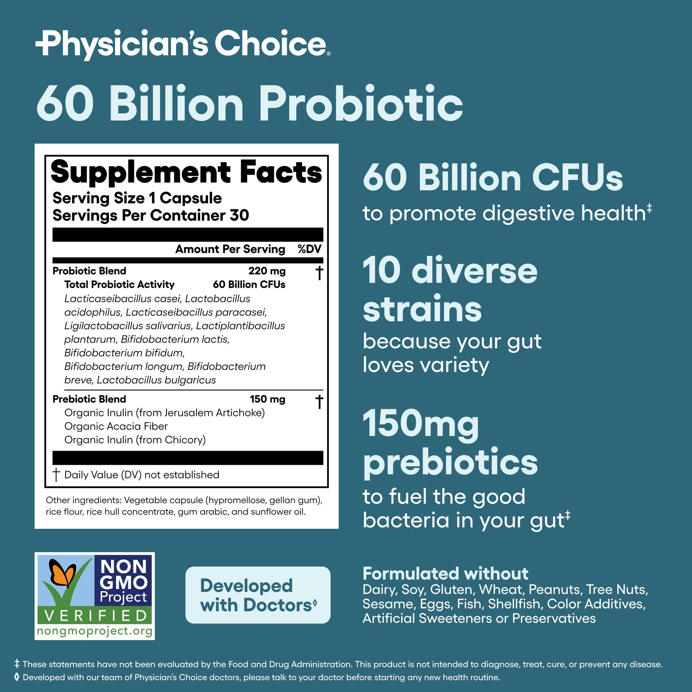 Physician's CHOICE Physician's CHOICE - Optimal Gut Health Bundle: 60 Billion Probiotics + Digestive Enzymes for Digestive Comfort and Immune Support