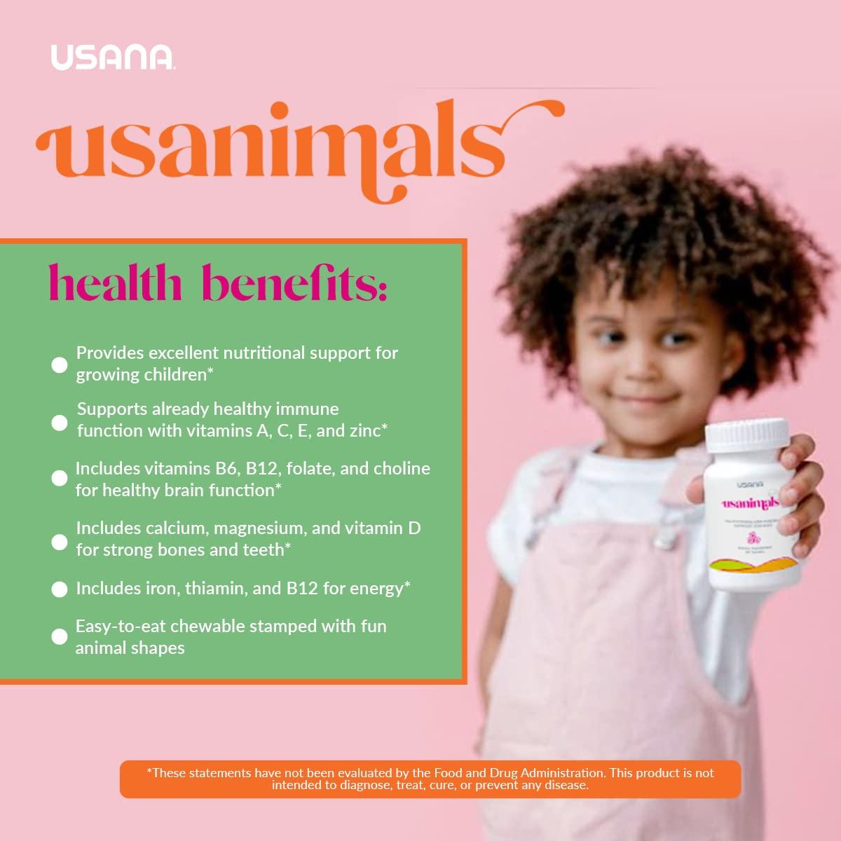 USANA USANA Usanimals Multivitamin for Kids - Daily Chewable Tablets with Vitamins A, C, D, E, B6, B12, Zinc, Iron - Supports Immune, Bone & Brain Health - Essential Nutrients for Ages 2-12 - 56 Tablets