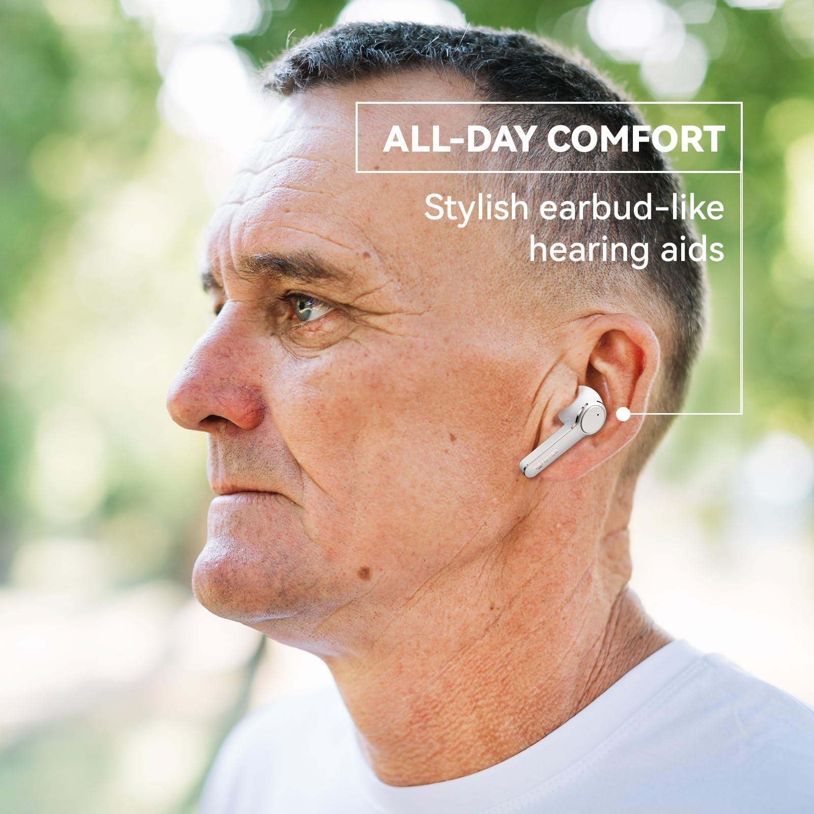 Cearvol Cearvol Diamond X1 OTC Hearing Aids with Bluetooth Customizable App Hearing Test, Streaming Ability, Directional Sound Collection, for Mild to Moderate Hearing Loss, White