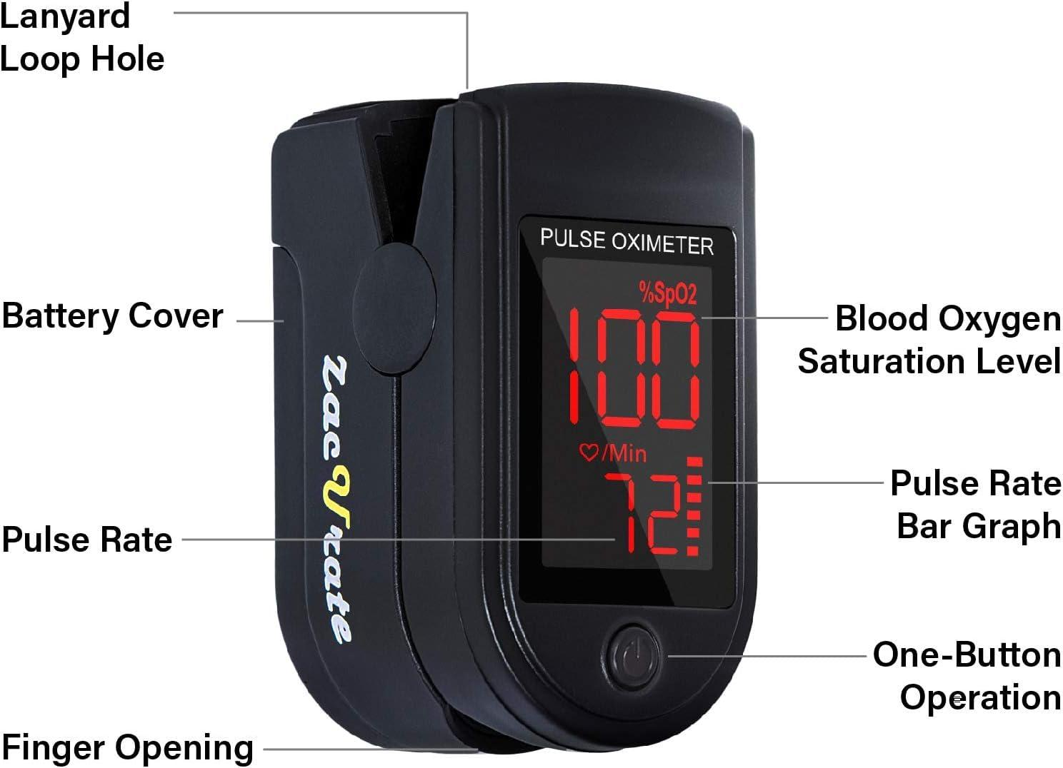 Zacurate Zacurate Pro Series 500DL Fingertip Pulse Oximeter Blood Oxygen Saturation Monitor with Silicone Cover, Batteries and Lanyard (Royal Black)
