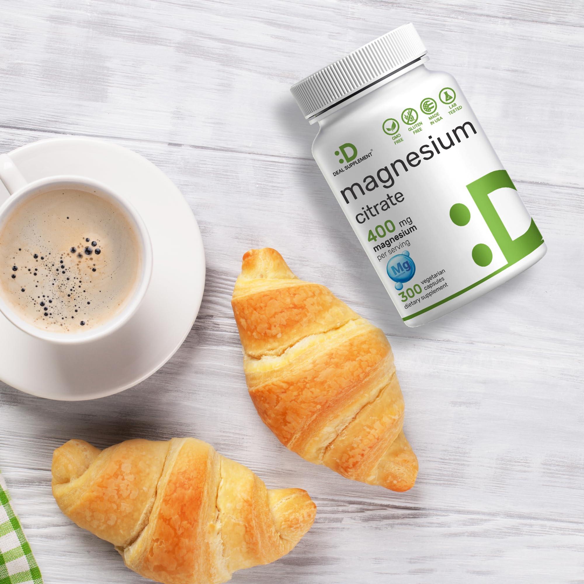 DEAL SUPPLEMENT Magnesium Citrate 400mg Per Serving, 300 Veggie Capsules Chelated, Easily Absorbed, Purified Trace Mineral Muscle, Heart, & Digestive Support Non-GMO