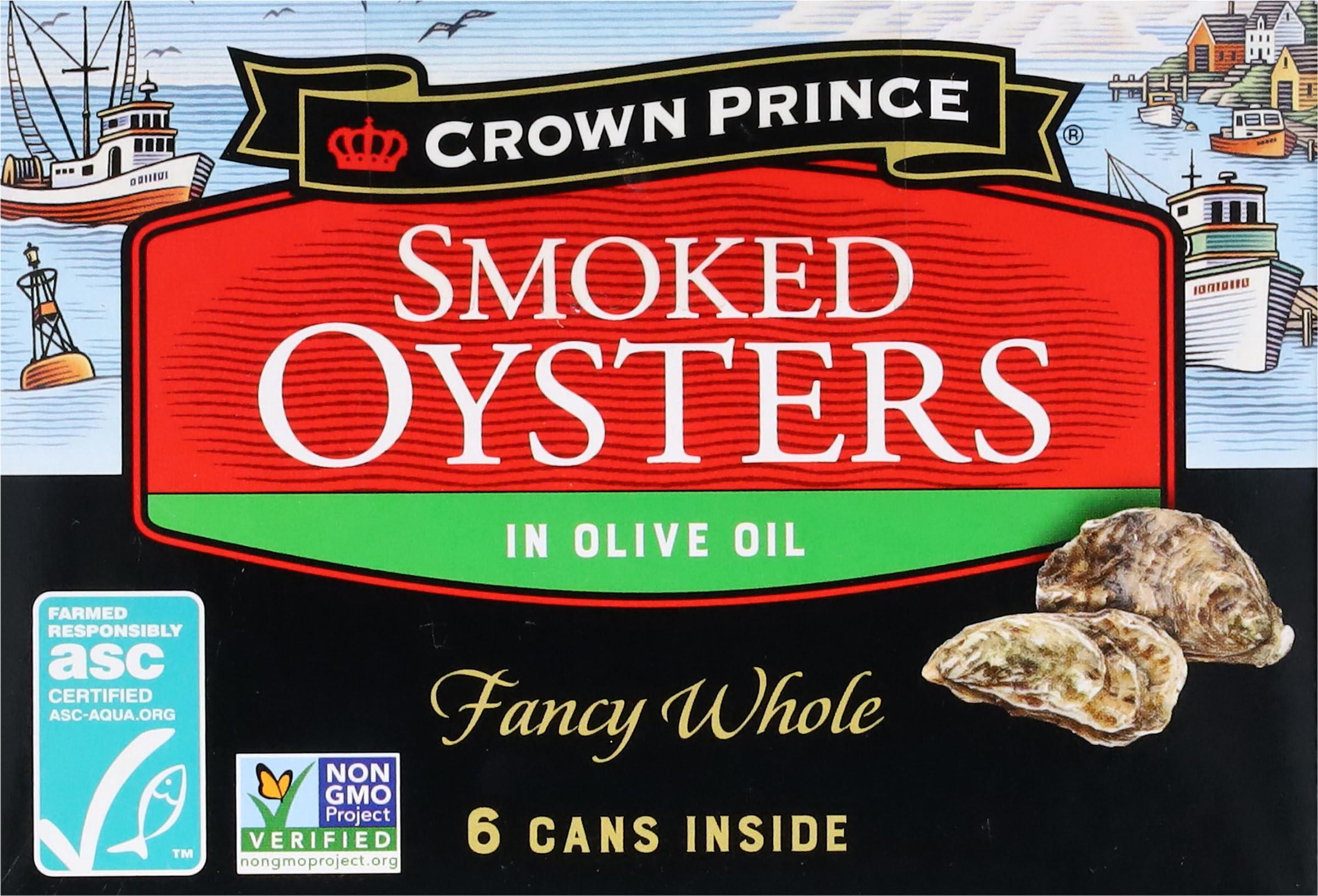 Crown Prince Crown Prince Smoked Oysters in Olive Oil, 3.75 Ounce Cans (Pack of 6)