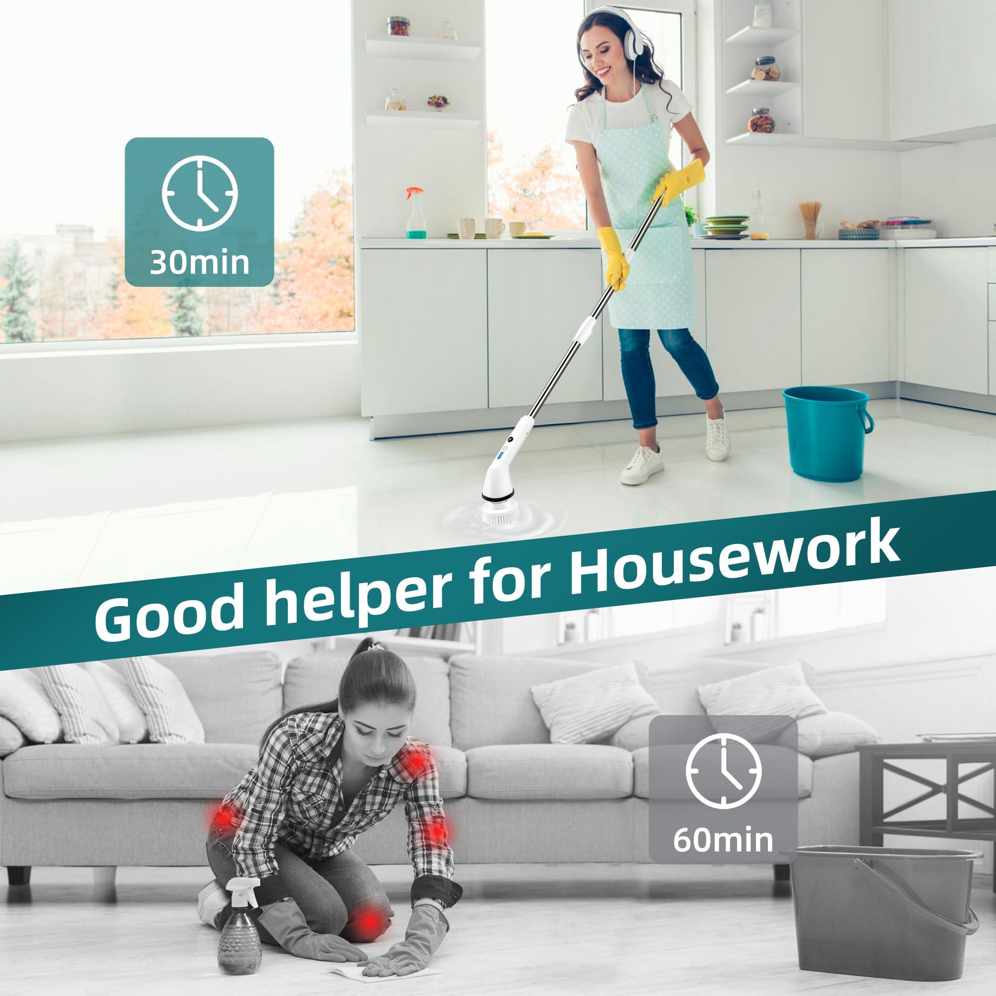 diwaite Diwaite Electric Spin Scrubber, 2 Modes Speed Shower Scrubber up to 400 RPM, Cordless Cleaning Brush with 6 Replaceable Brush Heads and Adjustable Extension Handle for Bathroom, Car, Floor