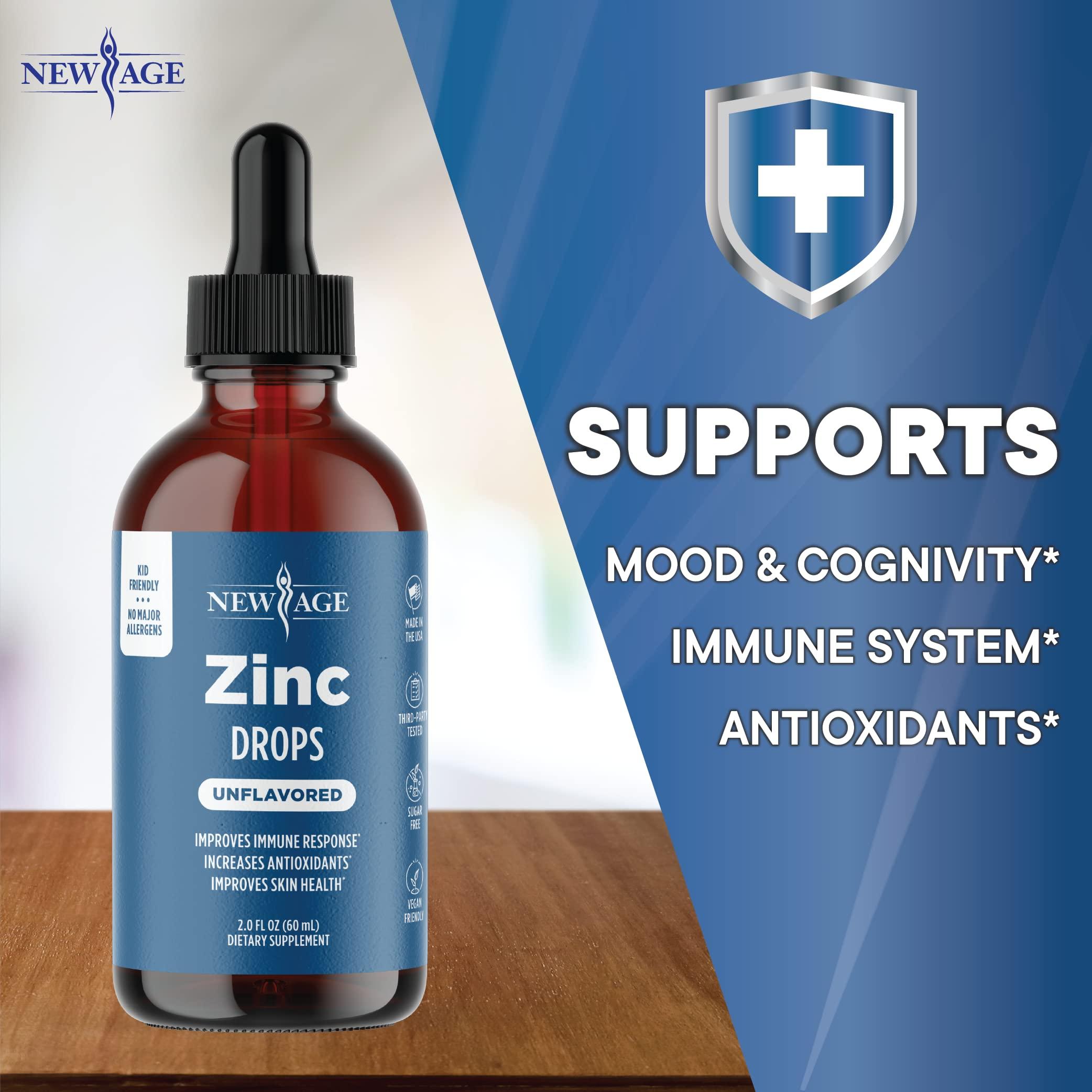 NEW AGE Liquid Zinc Drops for Adults & Kids by NEW AGE, Zinc Sulfate for Immune Support, Vegan, Non-GMO & Gluten Free, 60 Day Supply, 2-Pack