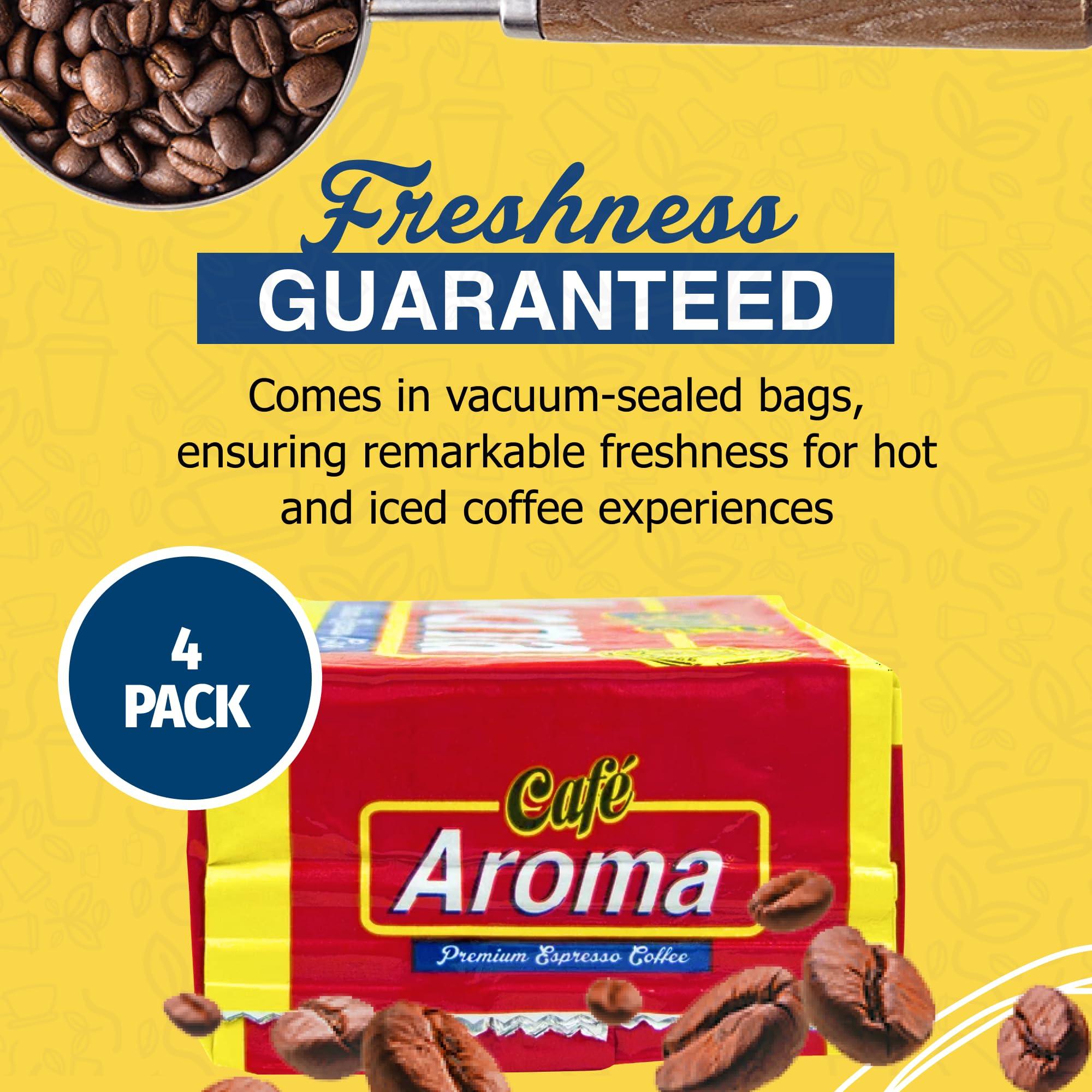 CAFE AROMA Caf Aroma Dark Roast Espresso Ground Coffee, Authentic Cuban Style Coffee, Vacuum Sealed, Ground Espresso Beans, 6 oz (4-Pack)