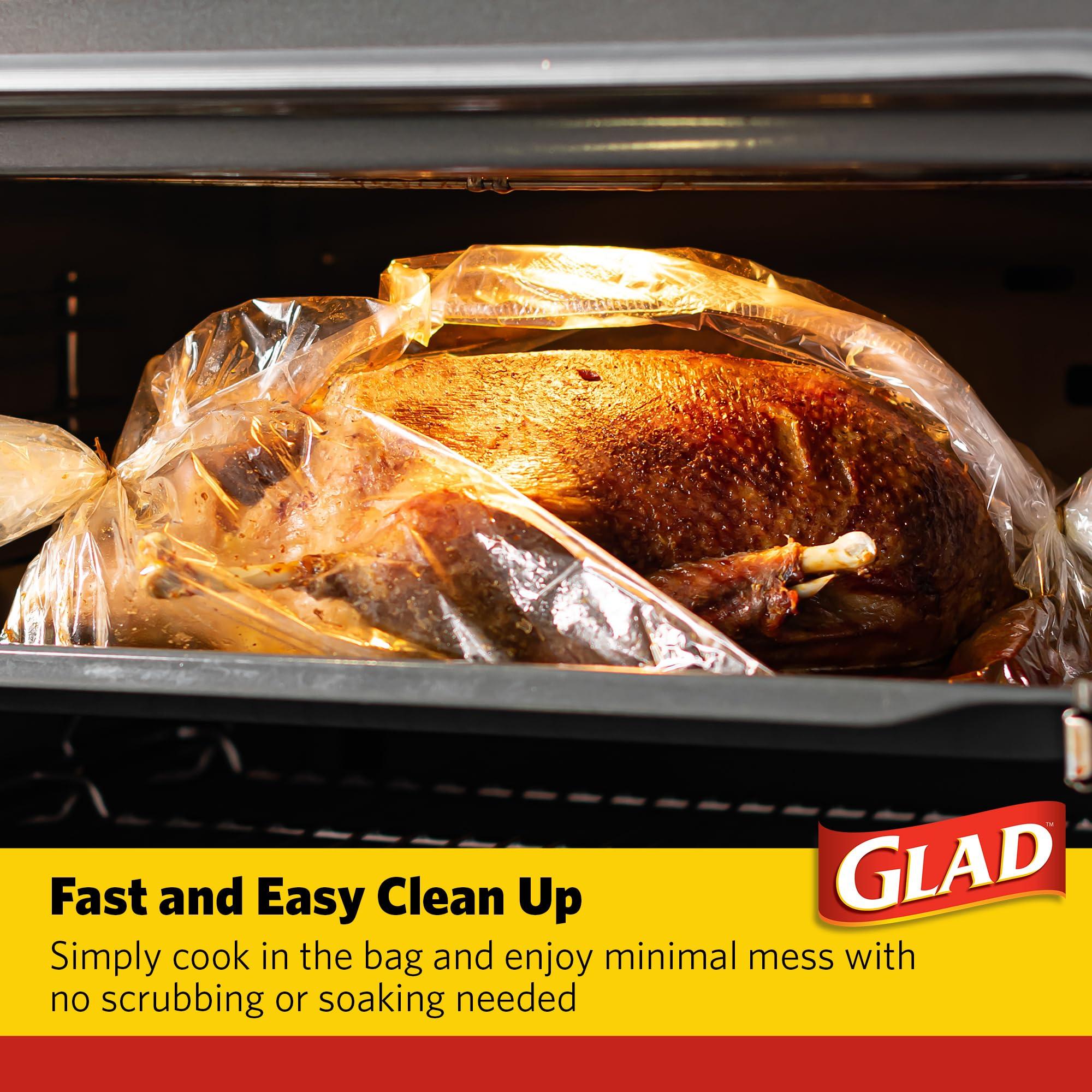 Glad Glad Turkey Size Oven Bags for Meats & Poultry 8-24 lbs BPA-Free* for Tender, Juicy Roasts with Fast & Easy Clean-Up, Turkey Cooking Bags, Roasting Bags, 19" x 23.5" - 2 Count