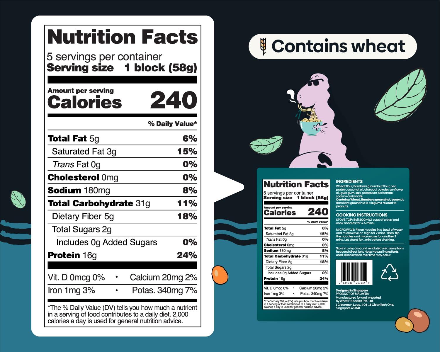 WhatIF Foods Healthy Instant Charcoal Noodles Unflavored | 17g Protein & 6g Fiber, Vegan, Air Fried, Lower Sodium | For Ramen, Wok, Stir Fry | Quick Cooking 5 Pack by WhatIF Foods