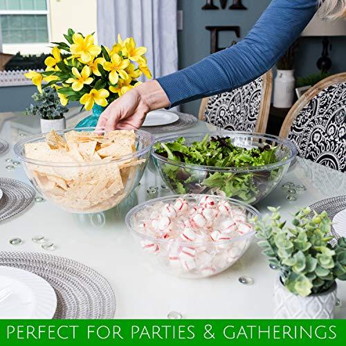 PLASTICPRO PLASTICPRO Disposable Round Crystal Clear Serving Bowls With Lids Party Snack or Salad Bowl, Plastic Clear Chip Bowls, Party Snack Bowls, Candy Dish, Salad (2, 96 OUNCE)