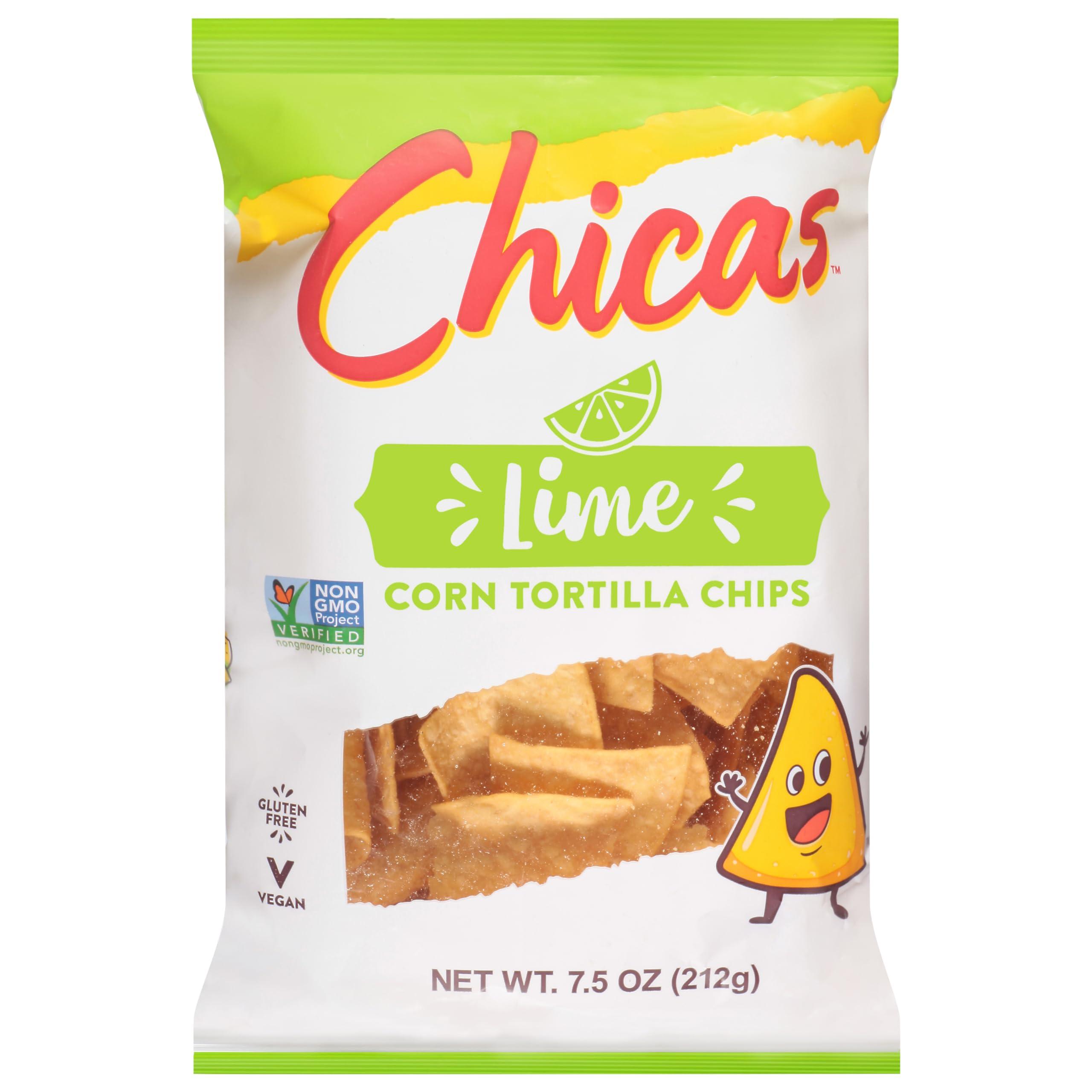 Chicas Chicas Tortilla Chips, White Corn Tortilla Chips Lime, Gluten Free, Vegan, Non-GMO, For Dips, Spreads & More, 7.5 Ounce Bag (Pack of 1)