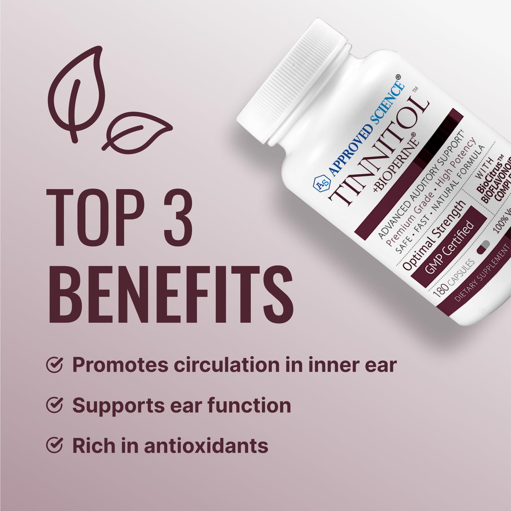 Approved Science Approved Science Tinnitol - Tinnitus Support Supplement - Ease Ringing in The Ears - Boost Inner Ear Health - 1 Bottle - 3 Month Supply - Made in The USA