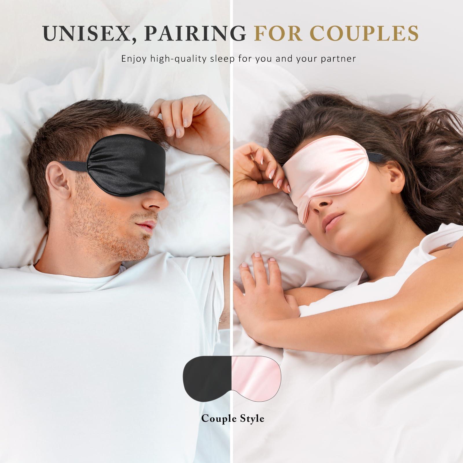 Uaszdau Sleep Mask Silk Eye Mask for Sleeping, Super Soft Blackout Eye Mask for Women Men, Side Sleeper Eye Covers for Sleeping with Adjustable Straps, Travel Eye Mask, 3 Pack