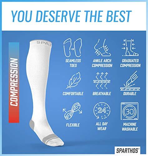 Sparthos Sparthos Compression Socks (20-30mmHg) - Knee High Sock for Sport, Running, Travel, Medical Support, Pregnancy, Nursing - Calf Long Athletic Compressions Gear Sleeve - for Men and Women (White-SM)