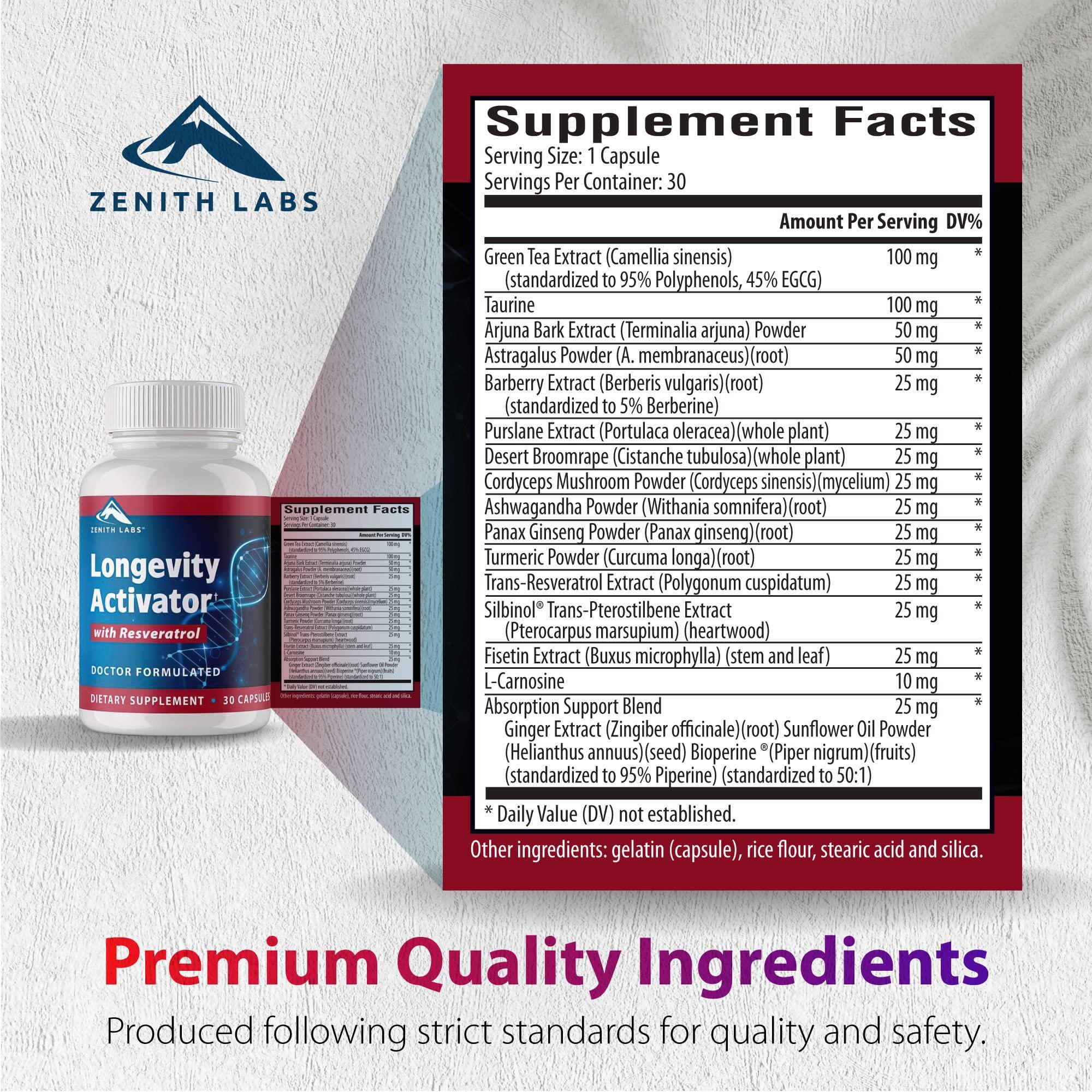 Zenith Labs Zenith Labs Longevity Activator Anti-Aging Supplement Dietary Supplement, Natural Antioxidants with Resveratrol - Supports Immune Function and Healthy Memory
