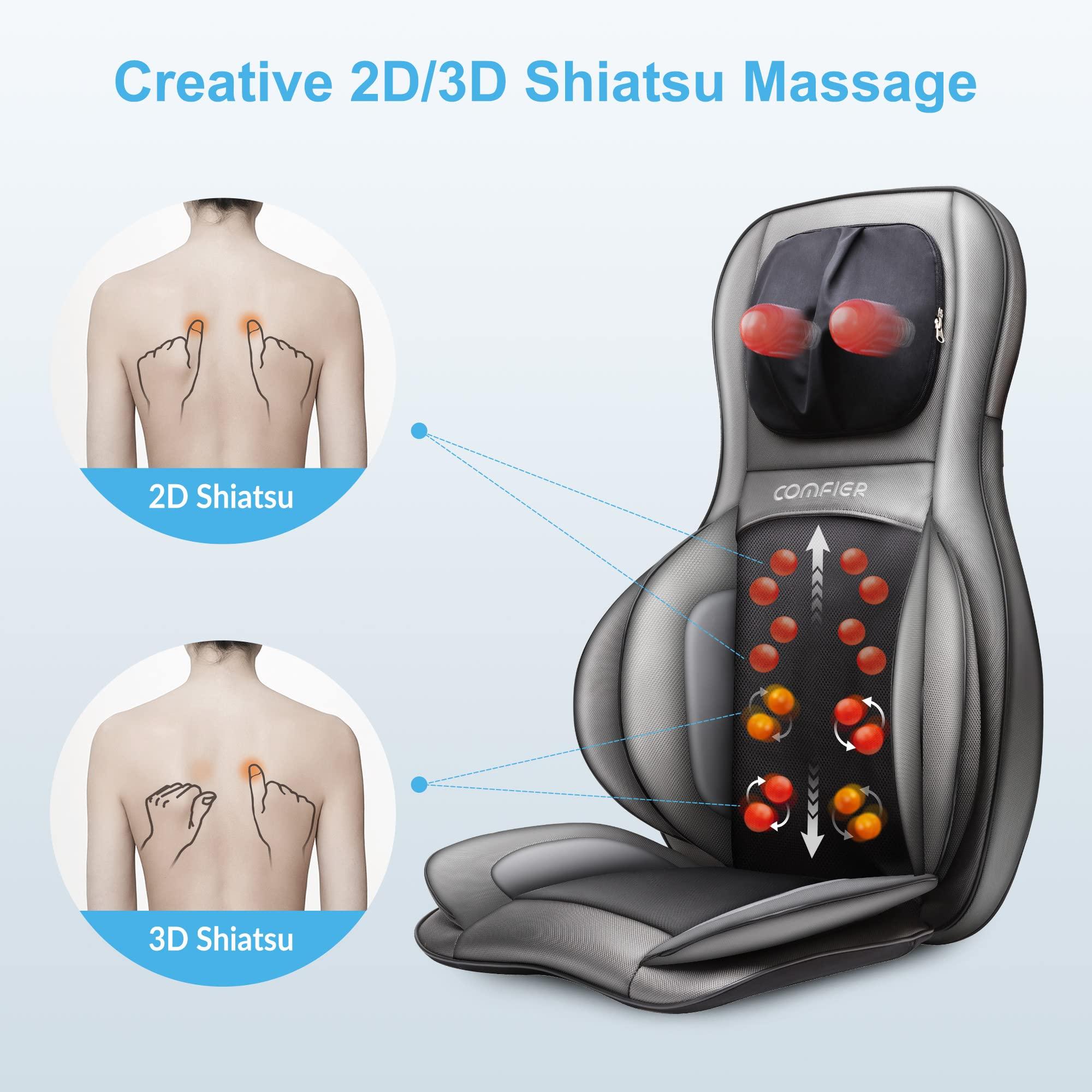 COMFIER COMFIER Shiatsu Neck Back Massager with Heat, 2D ro 3D Kneading Massage Chair Pad, Adjustable Compression Seat Massager for Full Body Relaxation, Christmas Gifts for Dad Mom Women Men,Dark Gray