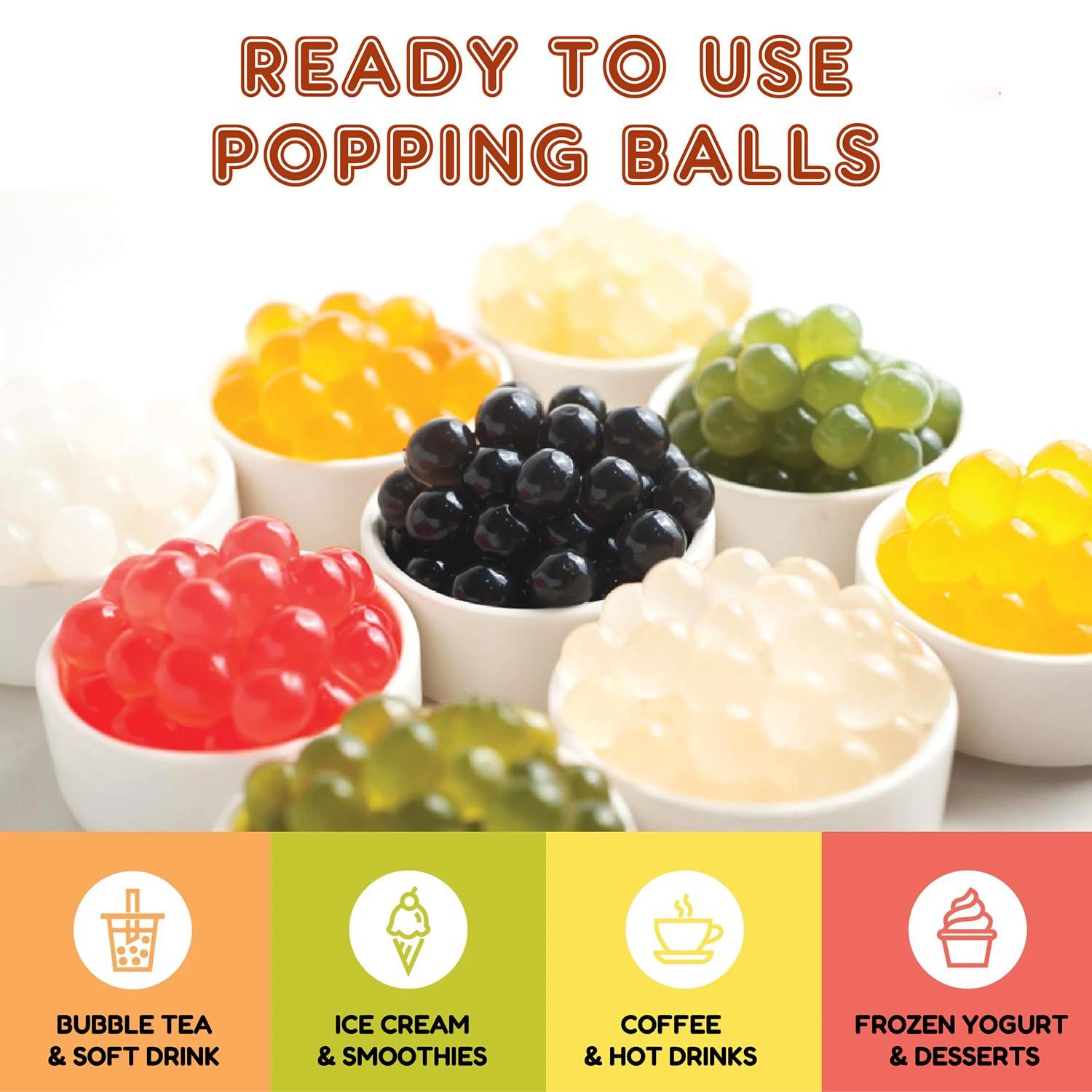 Fanale Fanale Mango Popping Boba Pearls, Vegan, Non GMO, Gluten Free, Fat Free, Perfect for Bubble Tea, Smoothies, Ice Cream, Desserts, and Beverages.