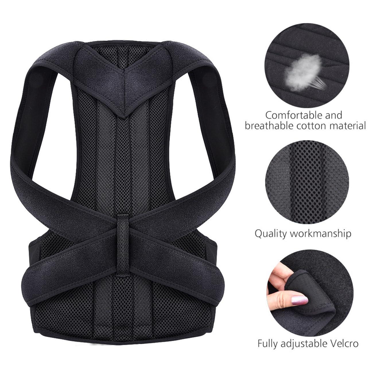 PROHEL Posture Corrector for Women & Men, Plus Size Back Straightener, Adjustable Breathable Back Support Brace Improves Posture for Shoulder & Back Support, Providing Back Shoulder Pain Relief, Black (Small)