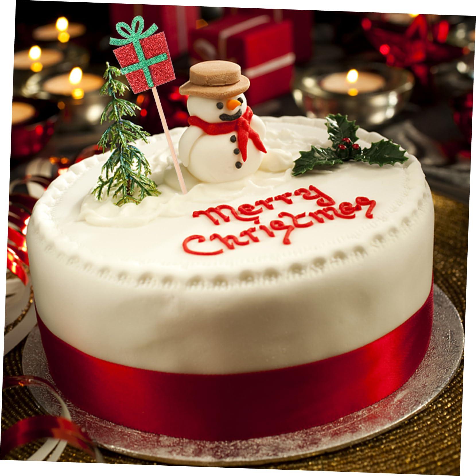 ifundom ifundom 16pcs Christmas Theme Cake Toppers Christmas Tree Topper Star Shaped Fruit Dessert Cake Picks Cheistmas Tree Topper Reindeer Fruit Picks Decor Food Picks Box Props Wooden