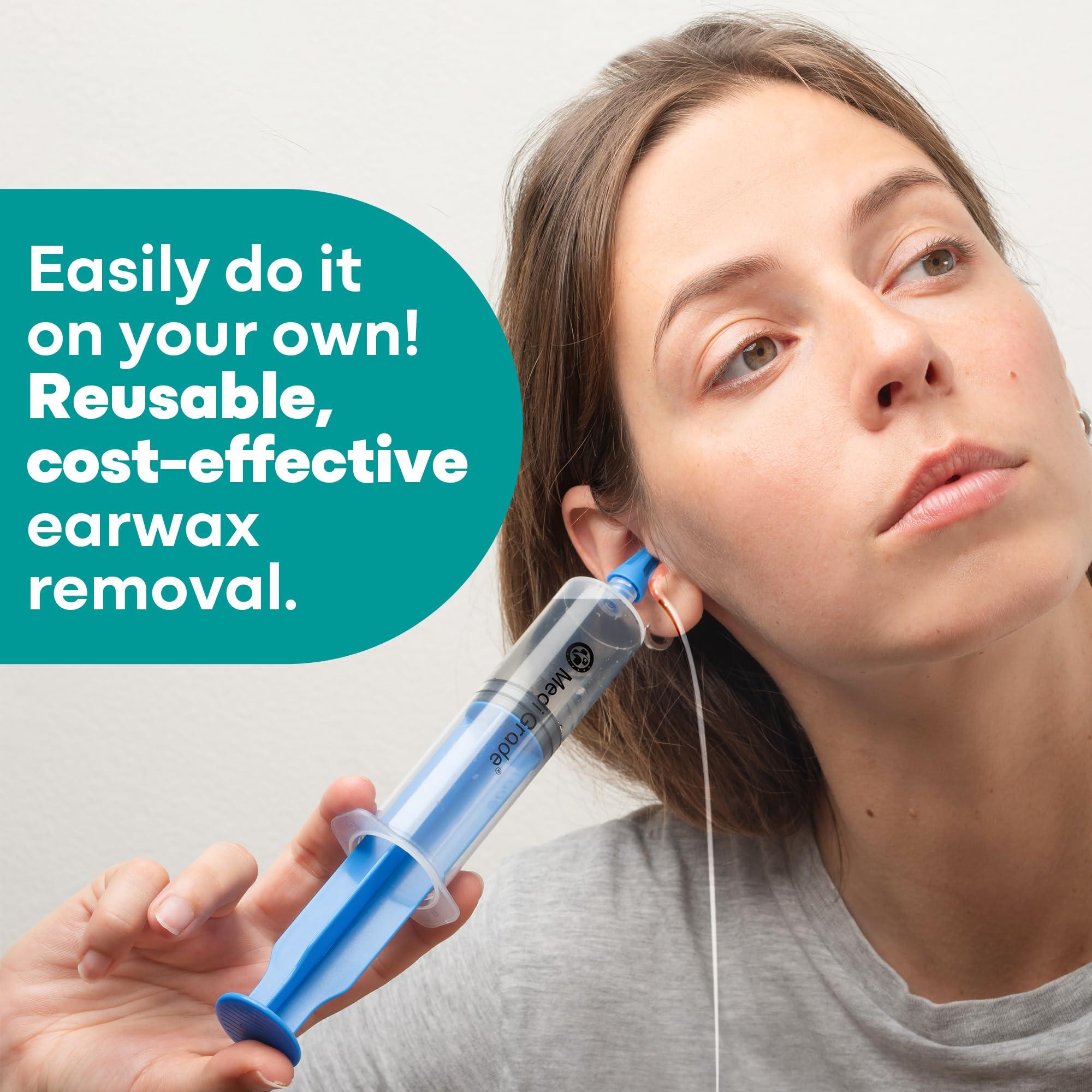 Medi Grade Medi Grade Ear Syringe Ear Wax Removal Kit with 3 Quad-Stream Tips - Ear Irrigation Flushing System - Ear Wax Cleaner to Improve Hearing Clarity and Aural Hygiene - Large Ear Wax Syringe - 2.03 fl oz
