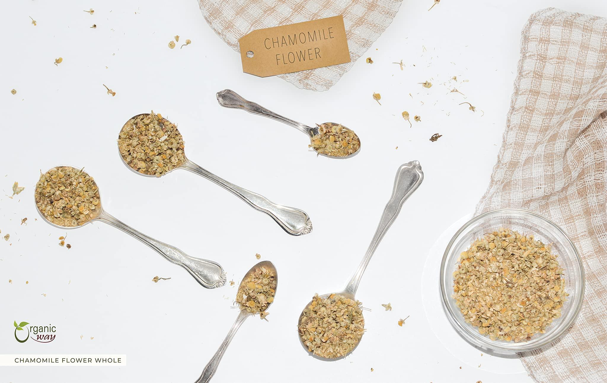 Organic Way Organic Way Chamomile Flower Whole (Matricaria chamomilla) - Herbal Tea | European Wild-Harvest | Kosher & USDA Certified | Vegan, Non-GMO & Gluten Free | 100% Raw from Albania (1/2LBS / 8Oz.)