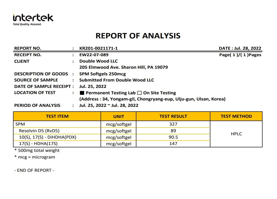 Double Wood Supplements SPM Max (Specialized Pro-Resolving Mediators) 120 Softgels, 500mg (Only Product Standardized and Third Party Tested to Contain Active SPMs, Check The Supplement Fact Panel) by Double Wood