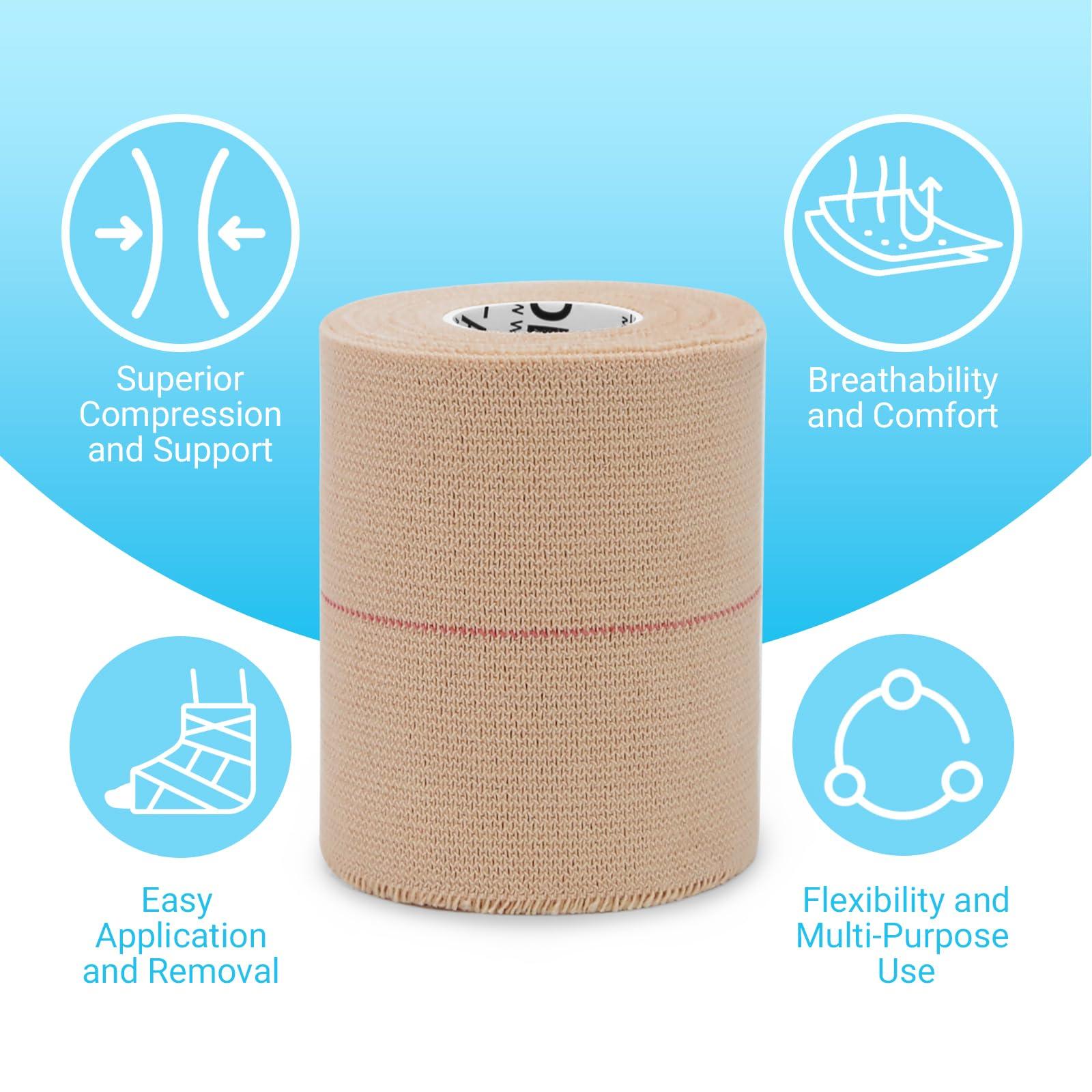 OK TAPE OK TAPE Elastic Adhesive Tape Bandage Tape Wrap - 4 Rolls, Flexible Stretch Bandages for Sports Ankle, Knee and Wrist Sprains (Beige,2 Inch Wide)