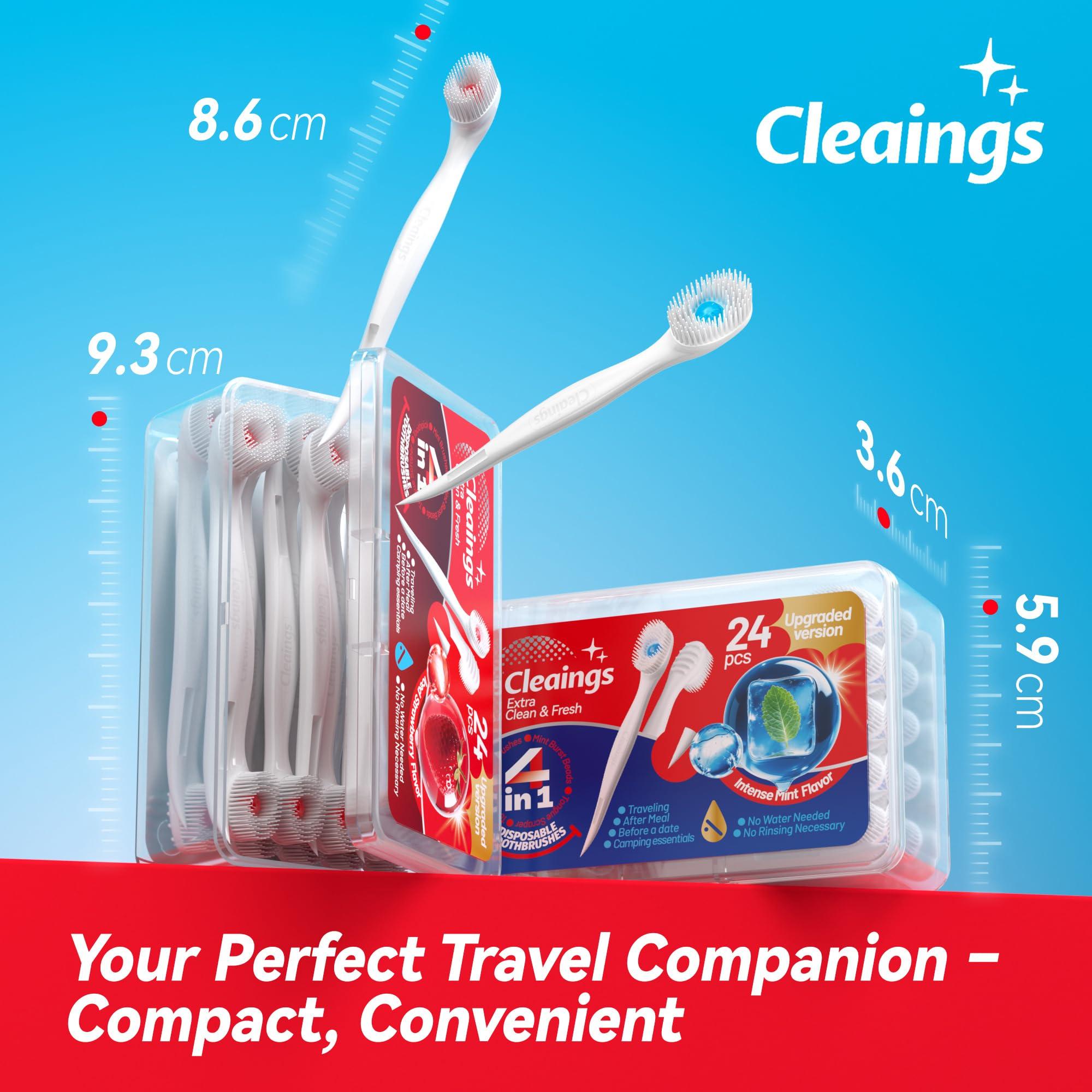 cleaings Mini Brushes-Disposable Toothbrushes with Cleaning Beads Toothpaste and Pick for Work or Travel, 24 Count-Mix FlavorPack of 1