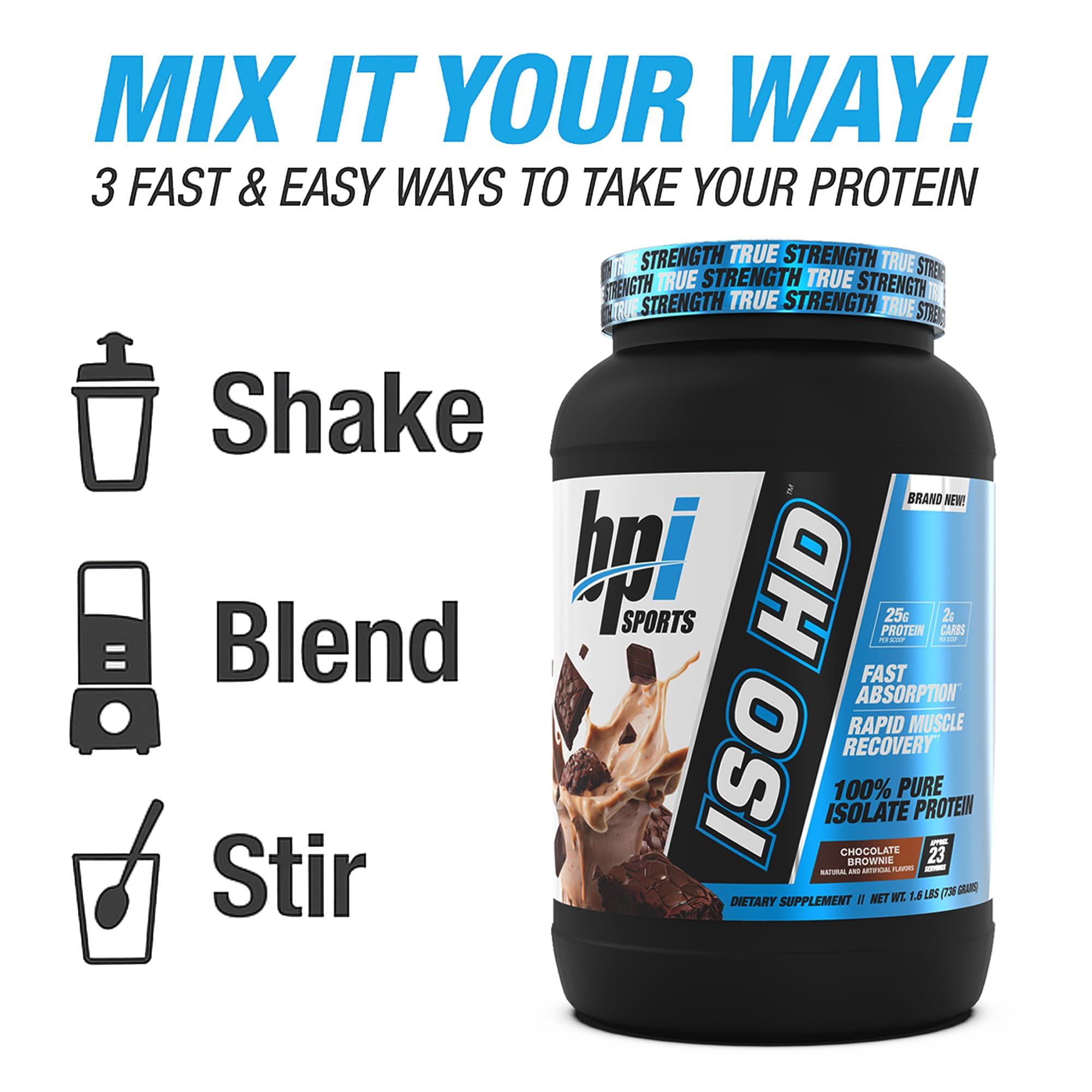 BPI Sports BPI Sports ISO HD Isolate Protein Powder  100% Whey Isolate, Protein Powder for Muscle Gain - Chocolate Brownie - 1.6 Lb - 23 Servings