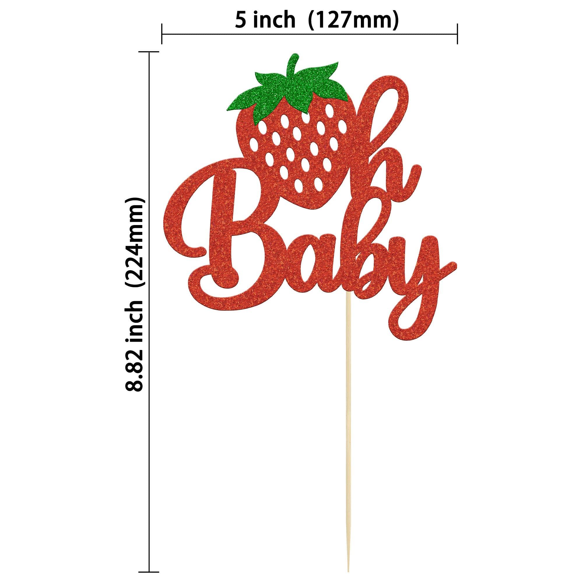 Gyufise 1Pc Strawberry Oh Baby Cake Topper Red Glitter Babyshower Strawberry Cake Pick Decoration for Sweet Fruit Theme Baby Shower Kids Birthday Party Supplies