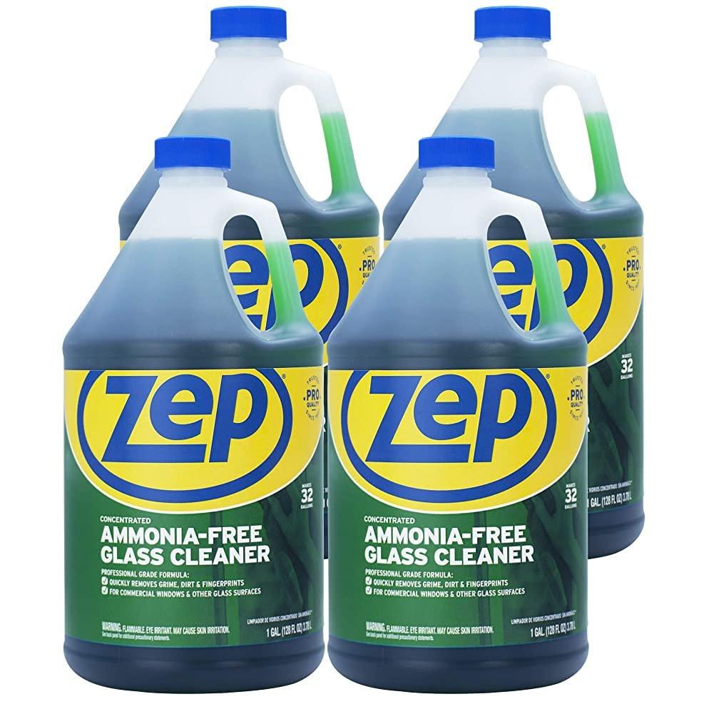 Zep Zep Ammonia Free Glass Cleaner Concentrate - 1 Gallon (Case of 4) ZU1052128 - Professional Grade Formula Removes Dirt, Fingerprints, and Grime from Windows, Mirrors, Acrylic Surfaces, and Tinted Glass