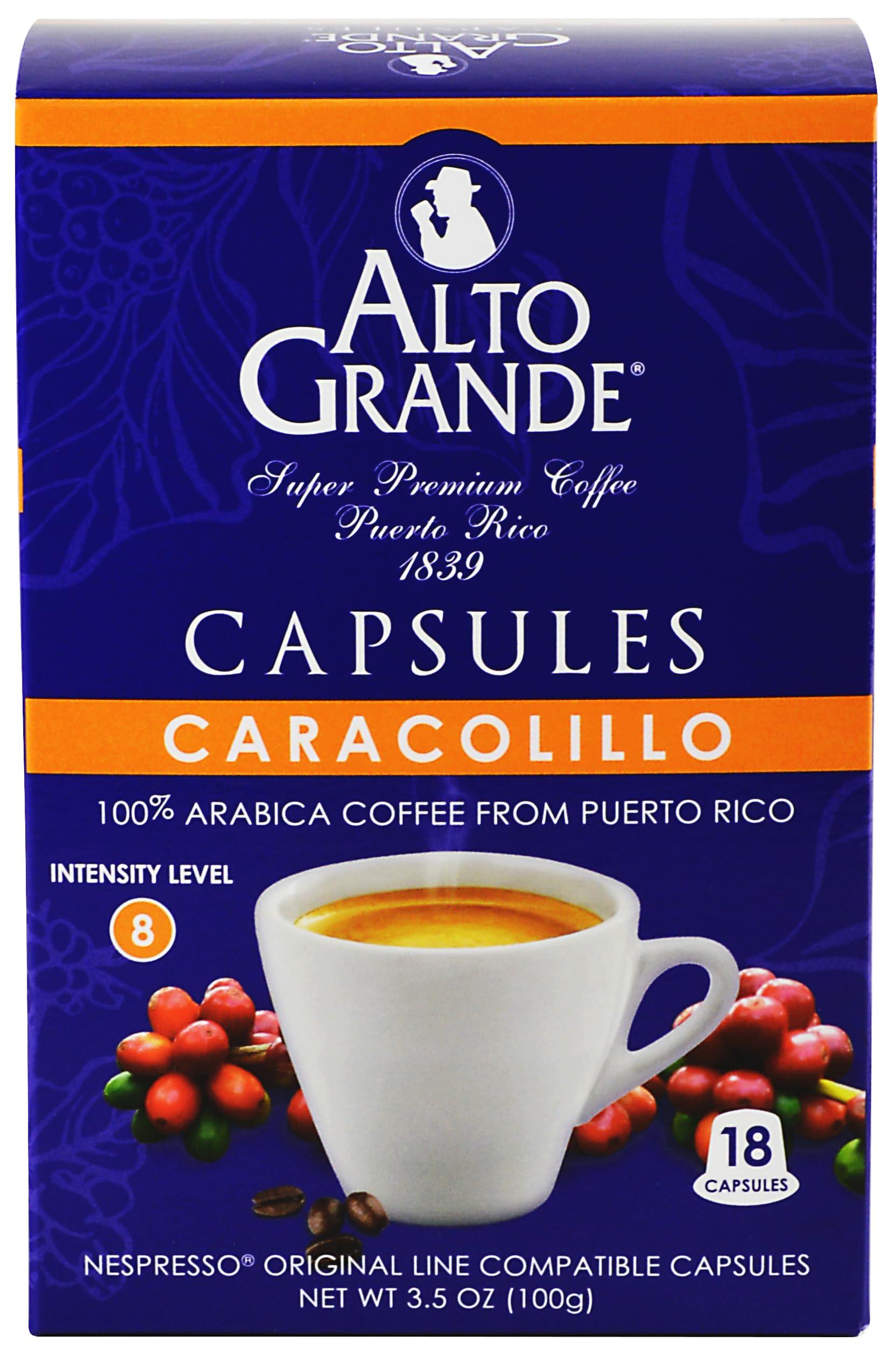 Alto Grande Alto Grande Super Premium Coffee Single Serve Capsules for Nespresso Machines, 100 Percent Arabica Coffee From Puerto Rico (Caracolillo, 18 Count)