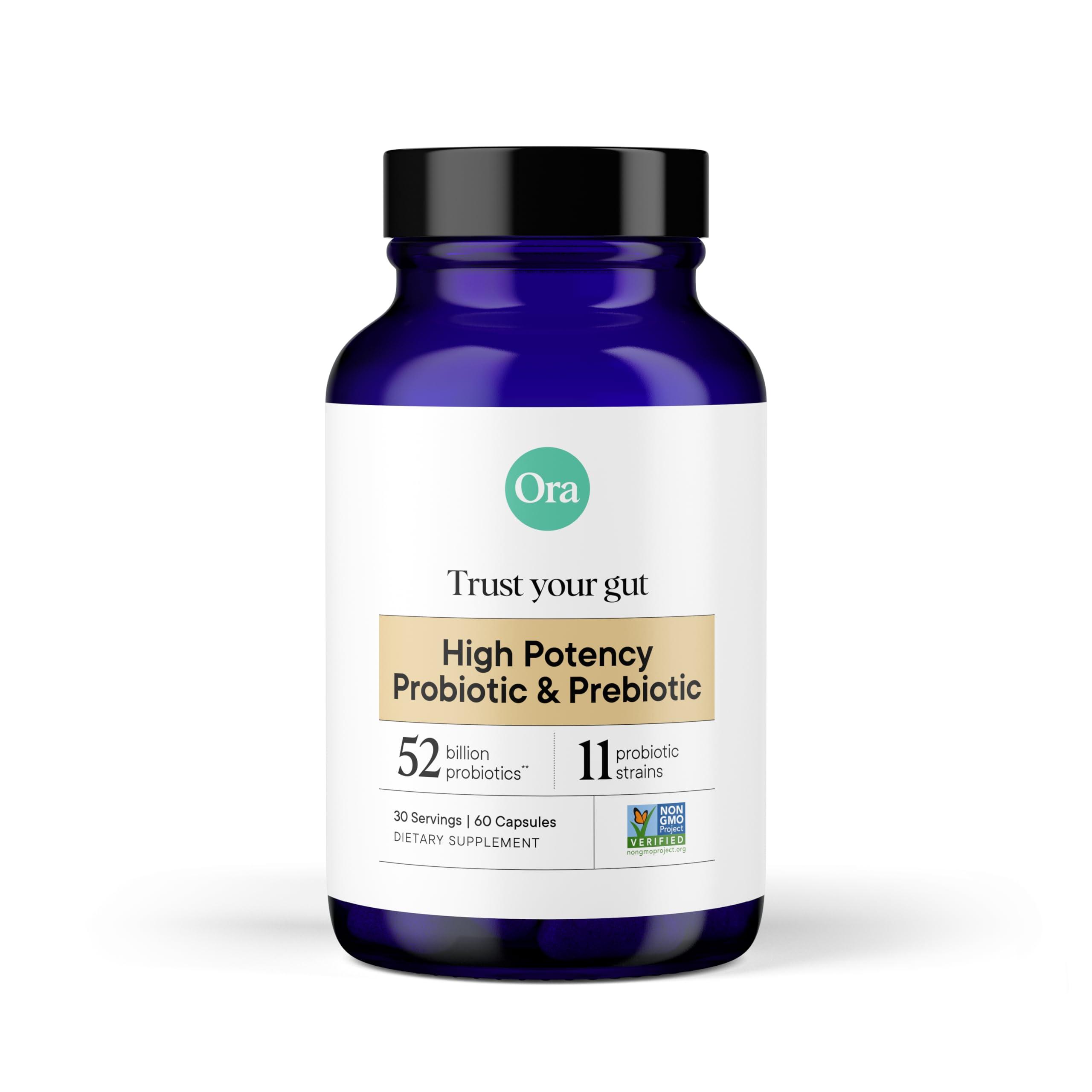 Ora Organic Ora Organic Probiotics with Prebiotics - 52 Billion CFU 11 Clinically Studied Strains for Digestive Health, Trust Your Gut, Gluten Free, 60 Capsules