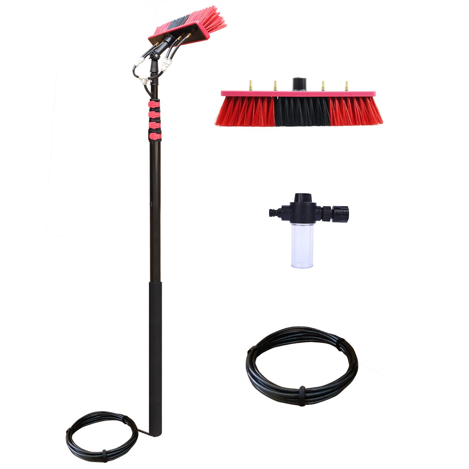 GRASKY Window Cleaning Water Fed Pole Brush Kit with Soap Dispenser Telescopic Extendable Solar Panel Washing Tool