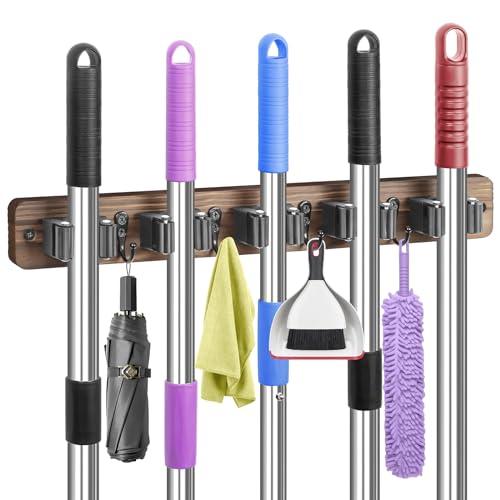 IMILLET IMILLET 2 Pack Plastic Pack Broom Holder & 1 Pack Wood Broom Holder