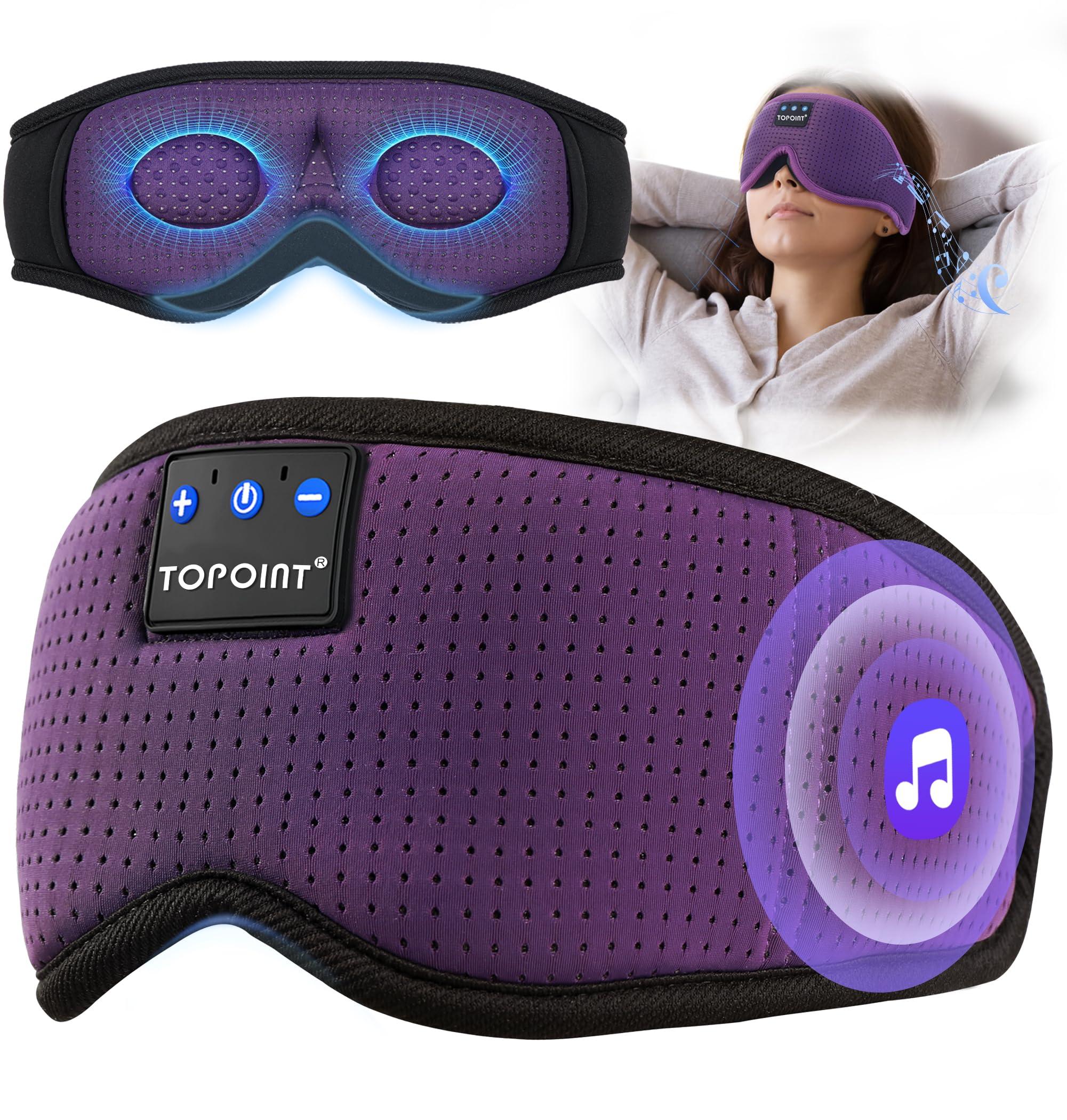 TOPOINT Sleep Mask with Bluetooth Headphones Wireless, TOPOINT 3D Eye Mask for Sleeping Headphones Women Men with Noise Canceling Earbuds, Thin Speaker, Blackout, 15 Hours for Travel, Meditation, CPAP Users