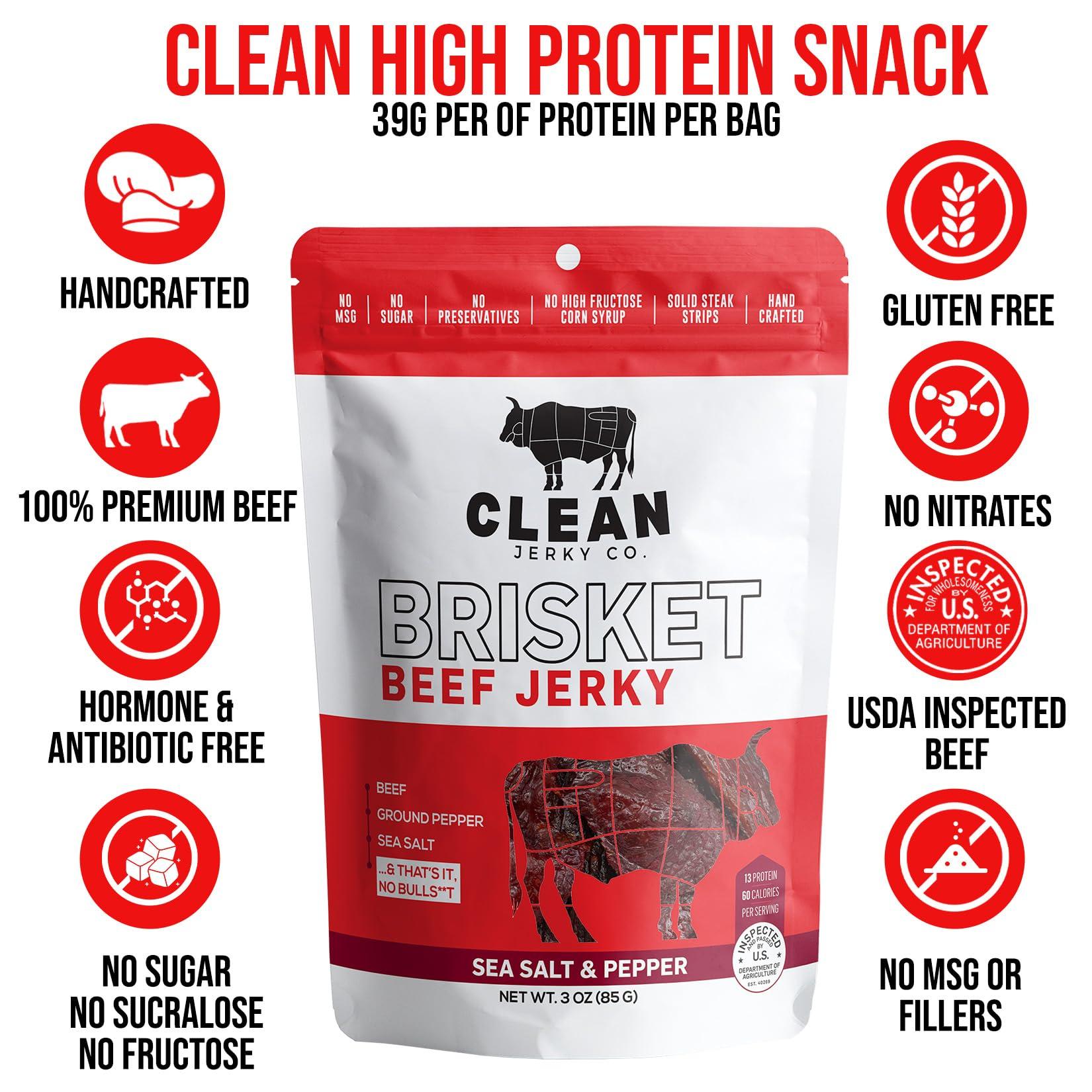 Clean Jerky Co Clean Jerky Co. Old Fashioned Dry Zero Sugar Beef Jerky (2-Pack) | Salt & Pepper Flavorful Protein Snack | Made with 100% Beef | No MSG, No Sugar, No Nitrates, No High Fructose Corn Syrup, No Junk
