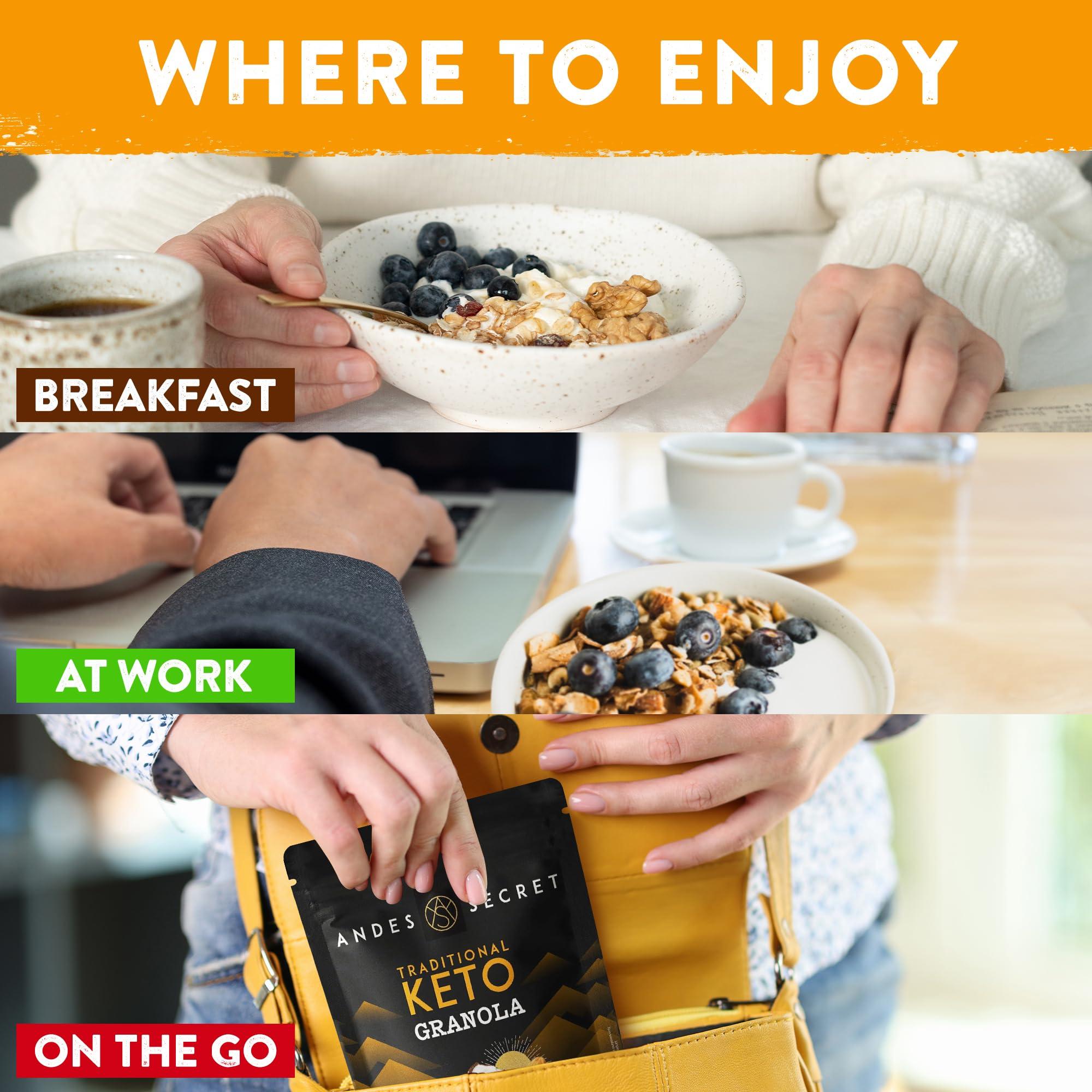 Andes Secret Andes Secret Original Low Calorie Granola - 11oz High Protein Cereal, Keto Low Carb Granola for Yogurt - Nut Mix Almonds, Walnuts, Hazelnuts - 3g Net Carbs, No Sugar Added, Grain & Gluten Free